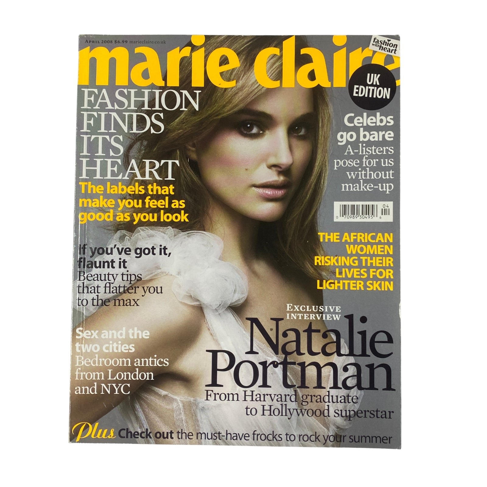 Marie Claire UK Magazine April 2008 featuring Natalie Portman on the cover, showcasing fashion and beauty highlights.