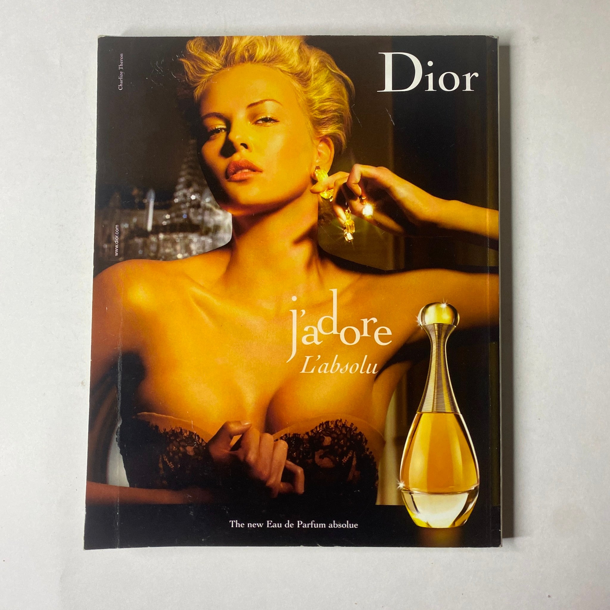 Cover of the Dior fragrance advertisement for J'adore L'absolu featuring a stunning model; part of the Marie Claire UK Magazine April 2008 issue.