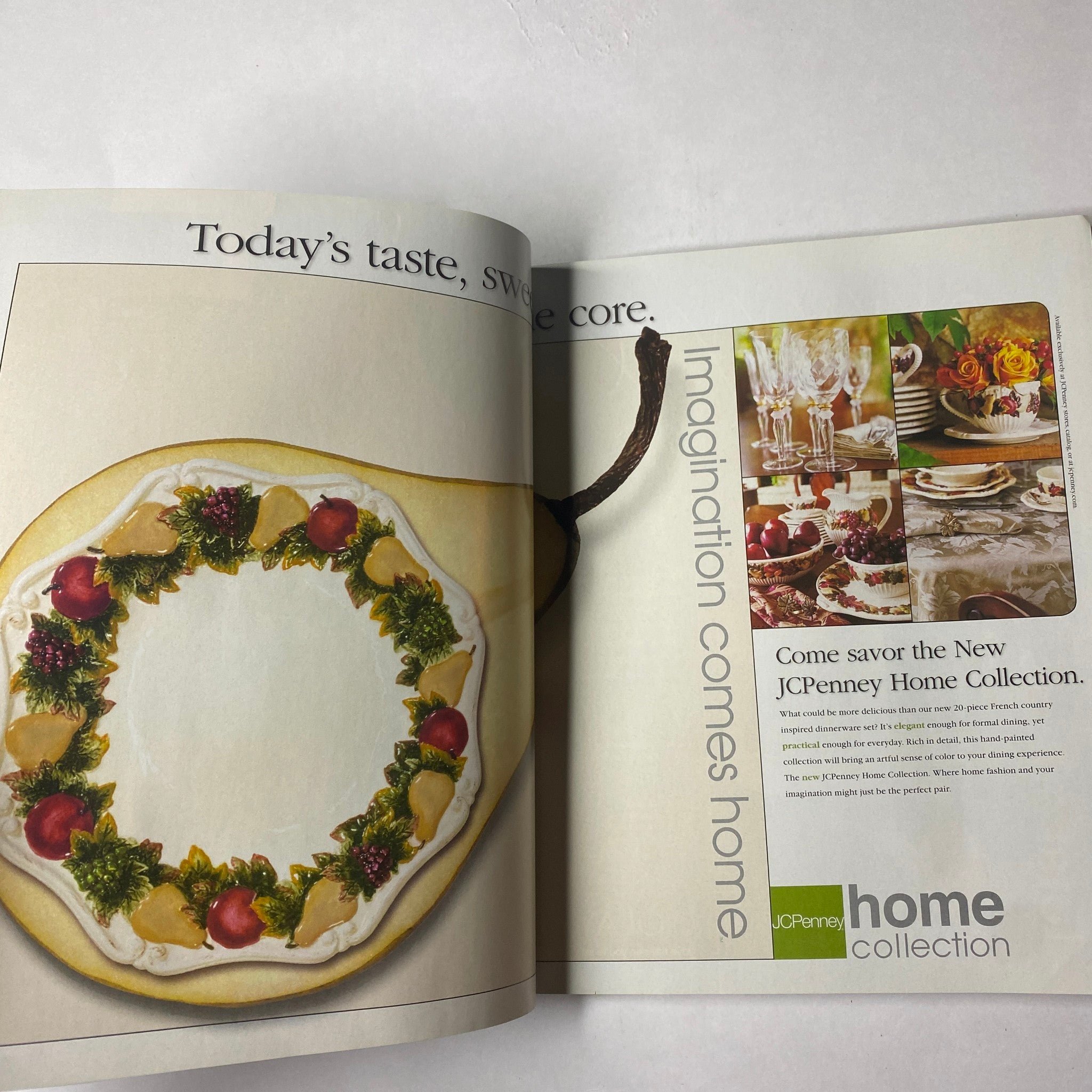 A delicious pear dessert advertisement in The Oprah Magazine October 2003, showcasing a festive wreath of fruits and sweets.