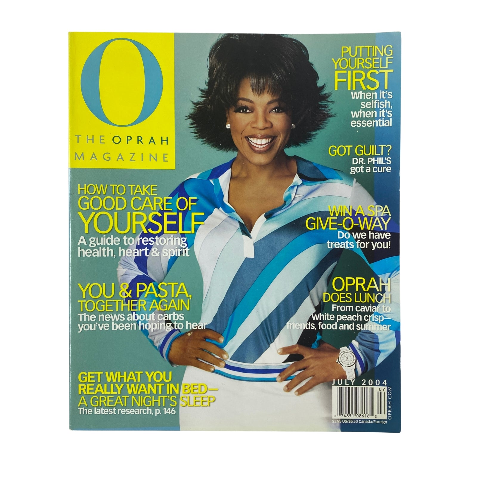 The Oprah Magazine July 2004 featuring Oprah Winfrey on the cover. The issue's theme is 'Restore Yourself', focusing on wellness and self-care.