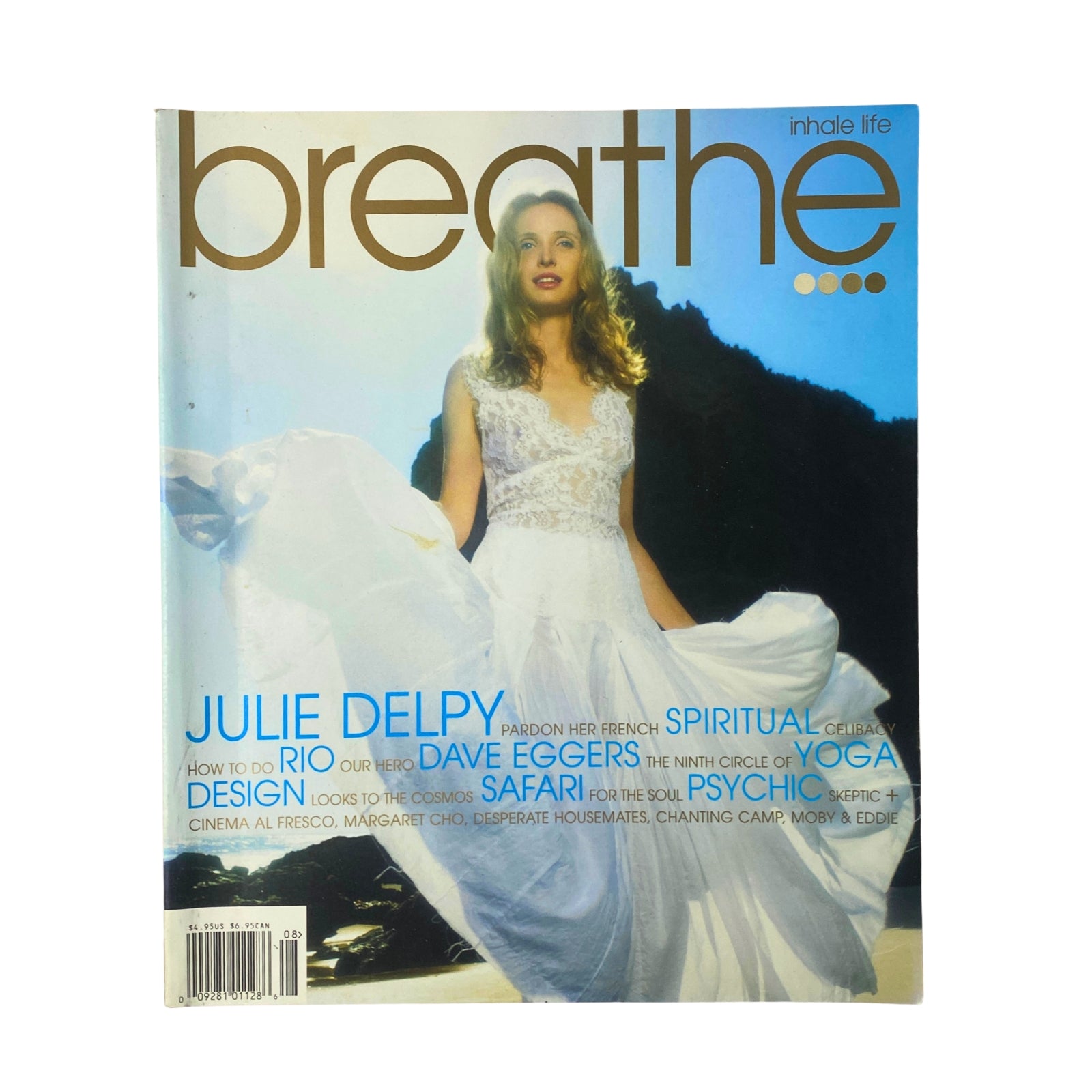 Cover of Breathe Magazine July - August 2005 featuring actress Julie Delpy, showcasing themes of creativity and mindfulness with a serene aesthetic, without a label, in very good condition.