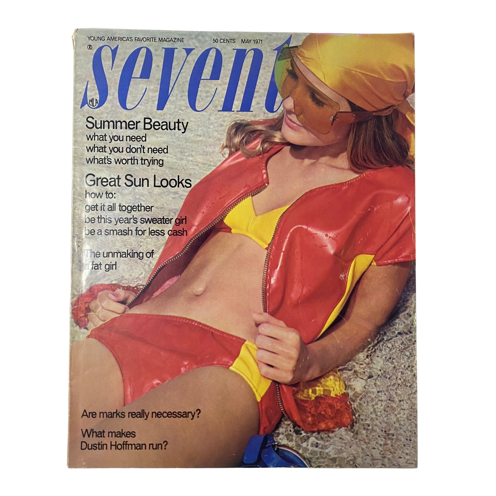 Cover of Seventeen Magazine May 1971 featuring summer fashion, with models in swimwear and casual attire, accompanied by articles including 'The Unmaking of a Fat Girl'.