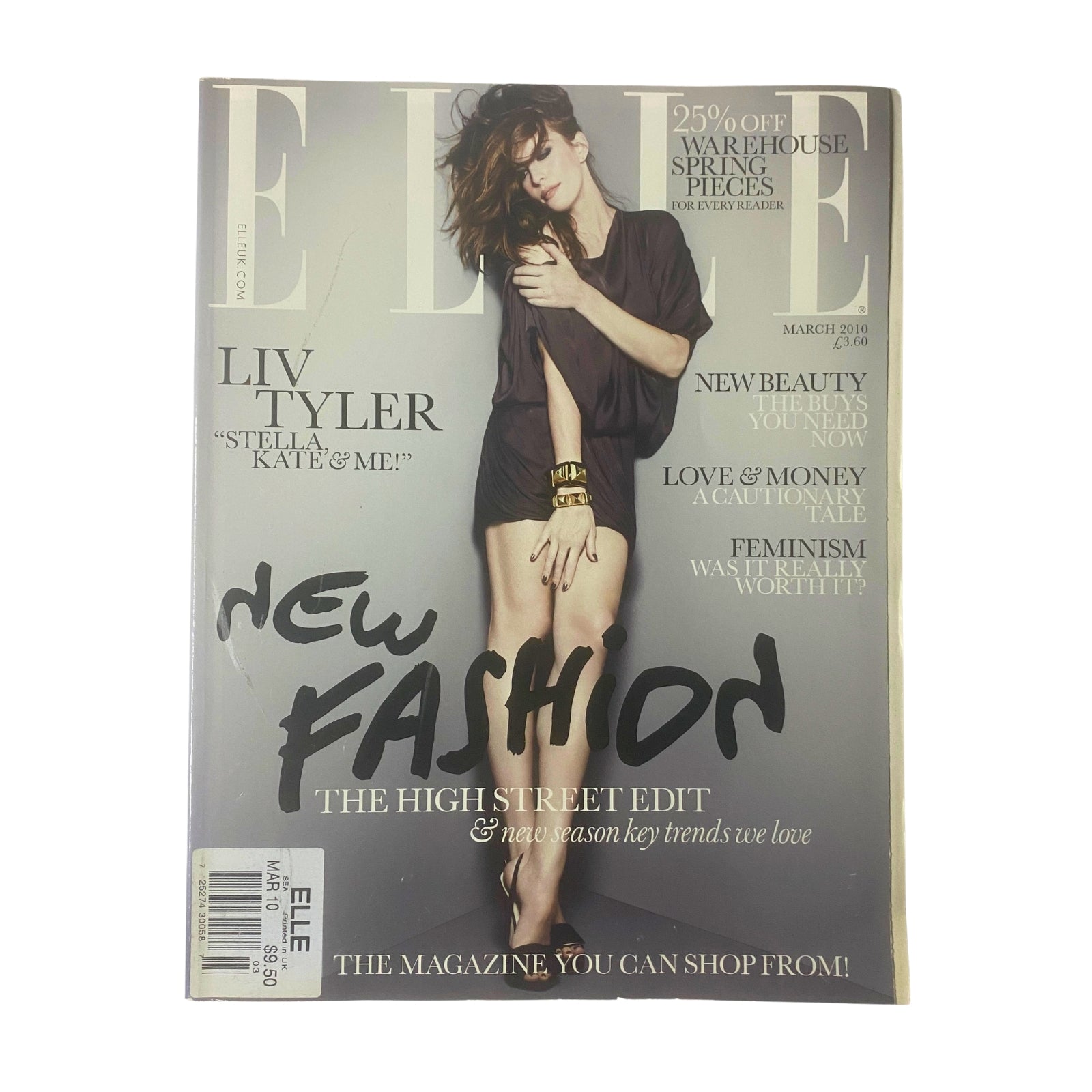 Elle UK Magazine March 2010 featuring Liv Tyler on the cover, showcasing new fashion trends and editorial style.