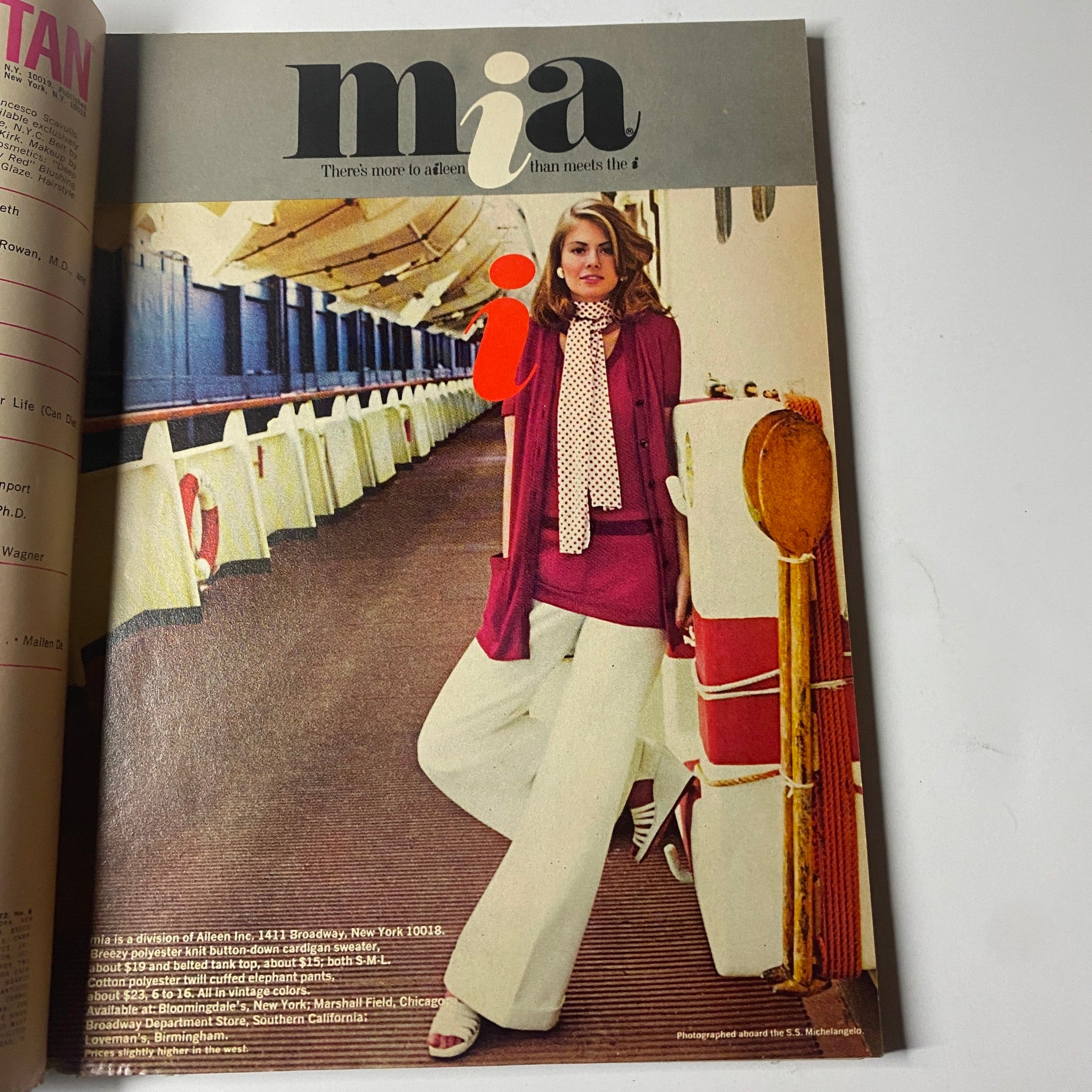 Fashion advertisement from Cosmopolitan Magazine June 1972, showcasing a model in stylish attire, emphasizing the fashion trends of the early '70s.