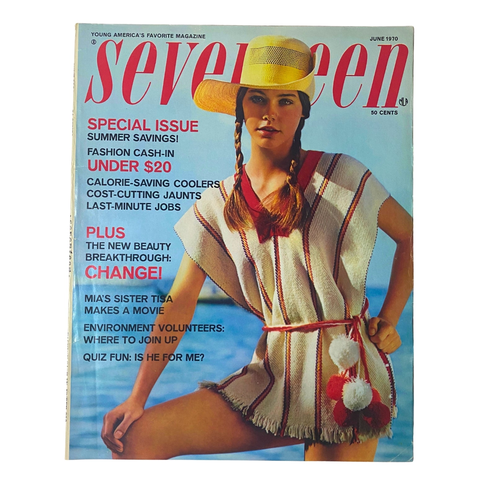 Cover of Seventeen Magazine June 1970 Special Issue Summer Savings featuring a model in a stylish summer outfit and a wide-brimmed hat.