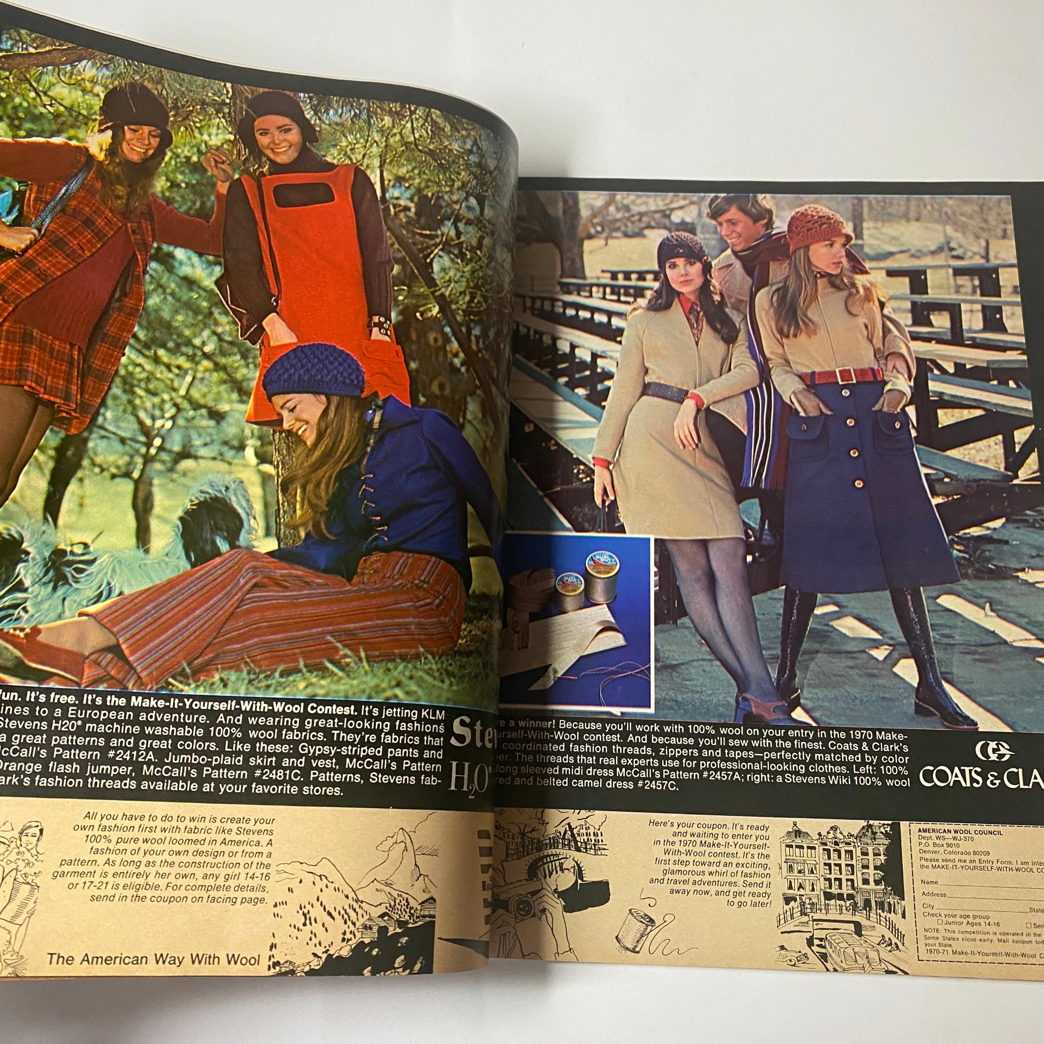 Seventeen Magazine July 1970 fashion spread showcasing models in vintage Country and Western attire, highlighting styles from the '70s.