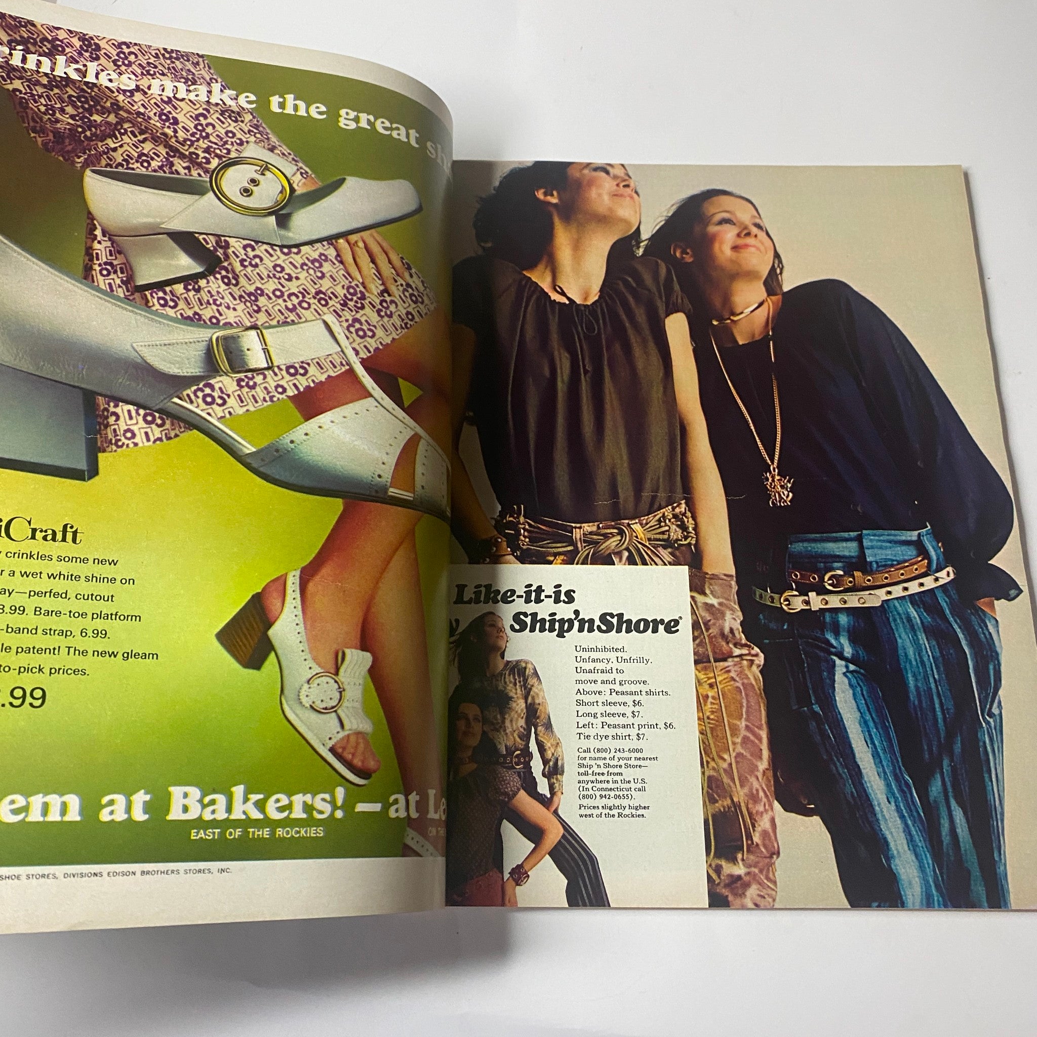 Fashion spread from Seventeen Magazine March 1970, displaying stylish outfits and accessories of the era, highlighting trends in youth fashion.