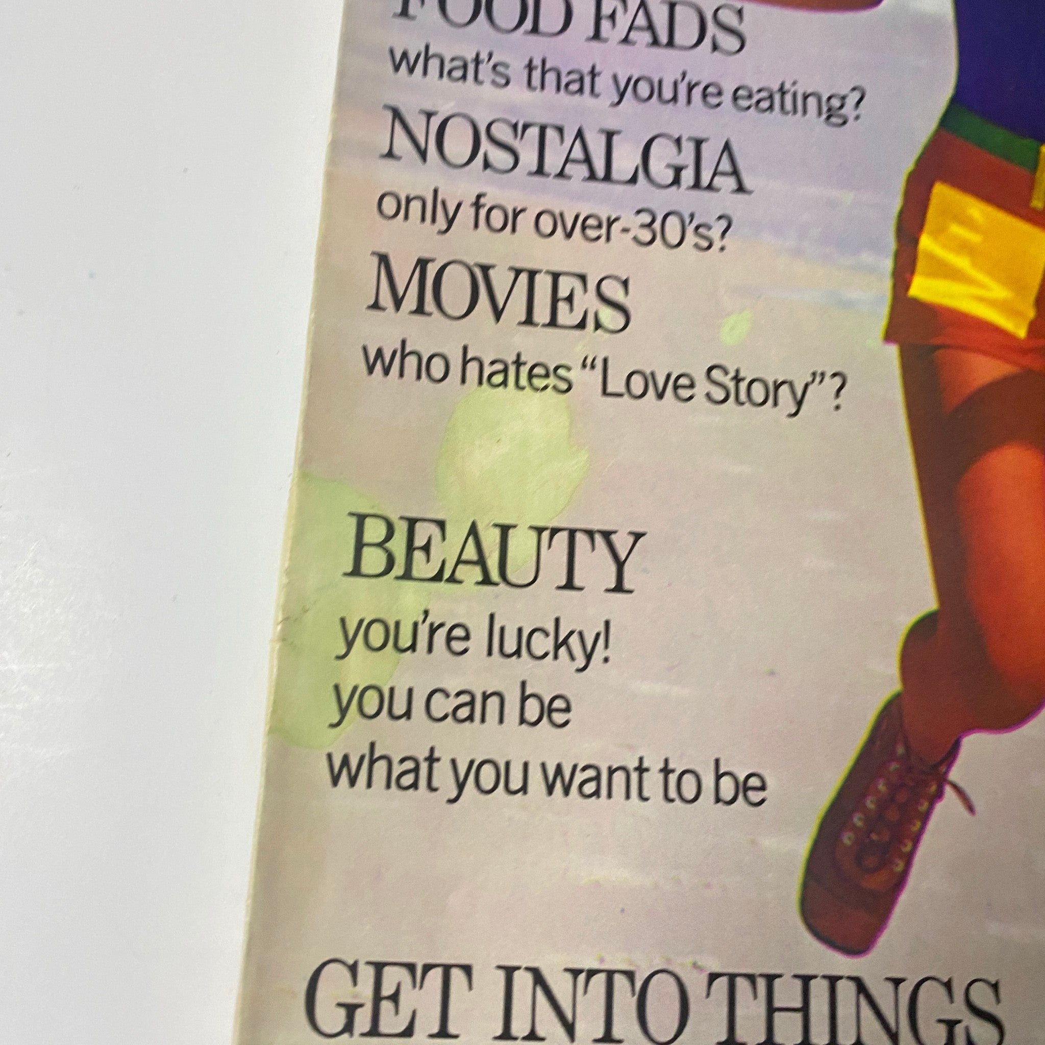 Close-up of Seventeen Magazine July 1971 cover, showcasing highlights like 'Food Fads,' 'Hypnosis,' and 'Beauty: You can be what you want to be.'.