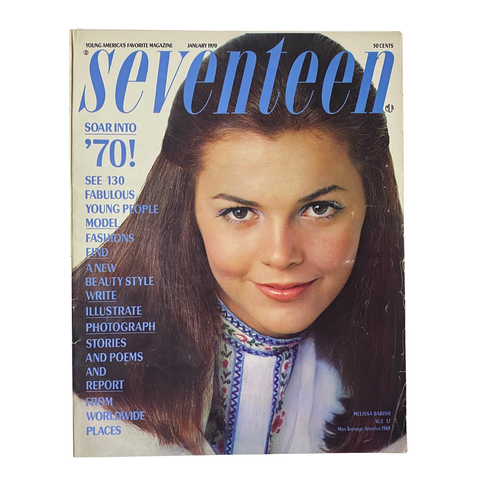 Cover of Seventeen Magazine January 1970 featuring Melissa Babish, showcasing vibrant beauty and fashion trends for the new decade.