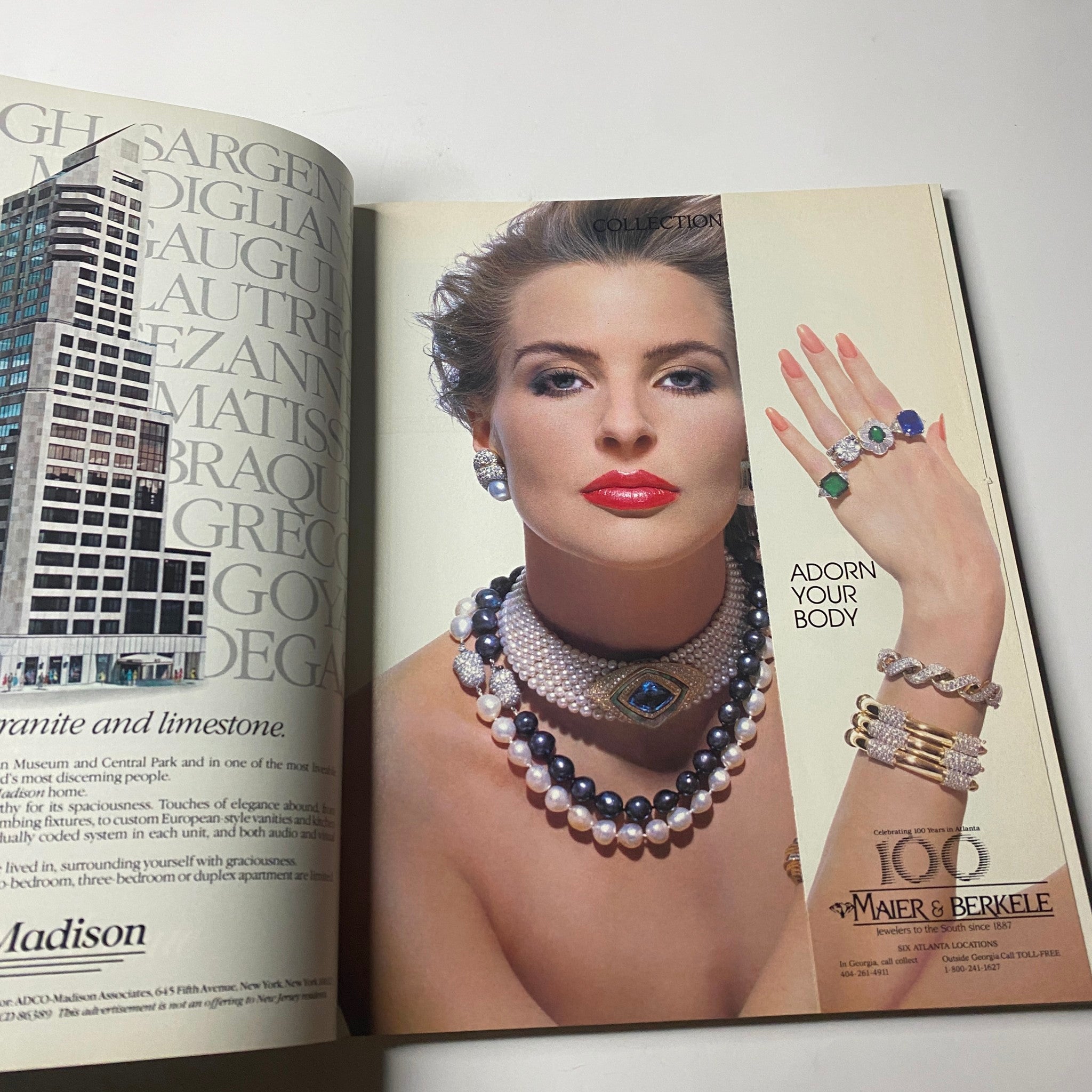 Town & Country Magazine June 1987 features a glamorous model showcasing exquisite jewelry, including necklaces and bracelets, epitomizing elegance and luxury.