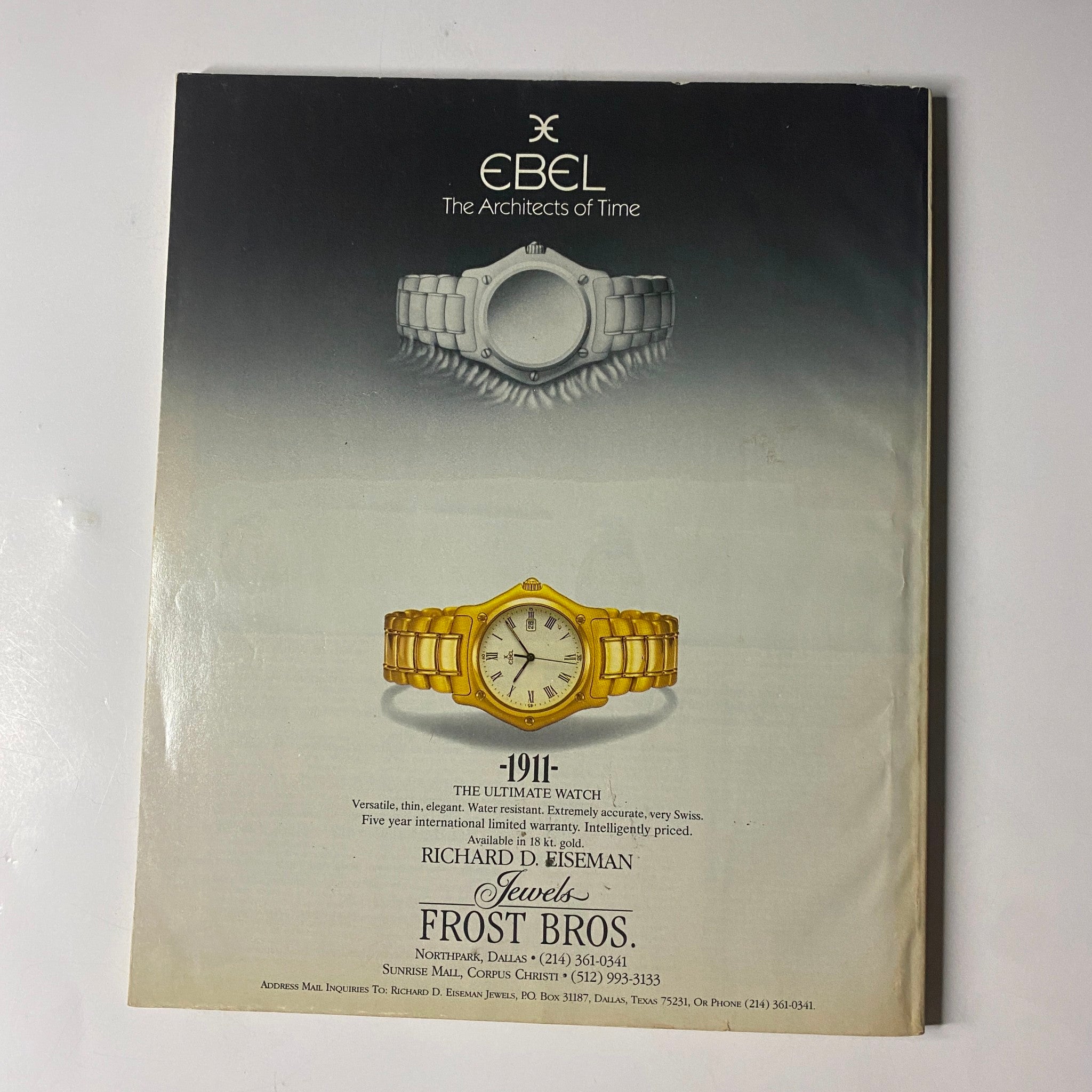 Town & Country Magazine January 1987 Alix Goldsmith Cover No Label VG - An advertisement showcasing a luxurious Ebel watch, emphasizing timeless elegance and sophistication in high-end jewelry.