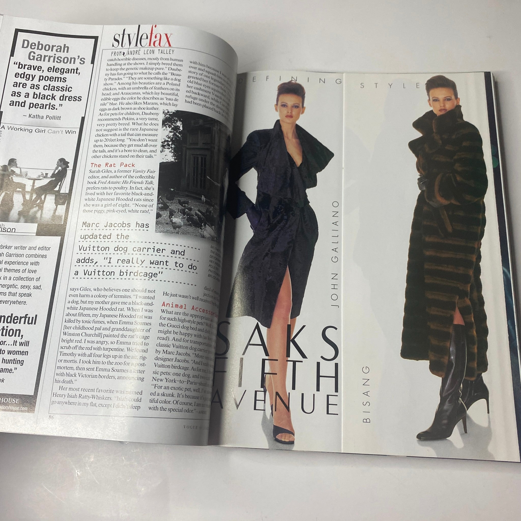 Vogue Magazine October 1998 showcasing a fashion advertisement for Saks Fifth Avenue designed by John Galliano. No Label, Very Good Condition.