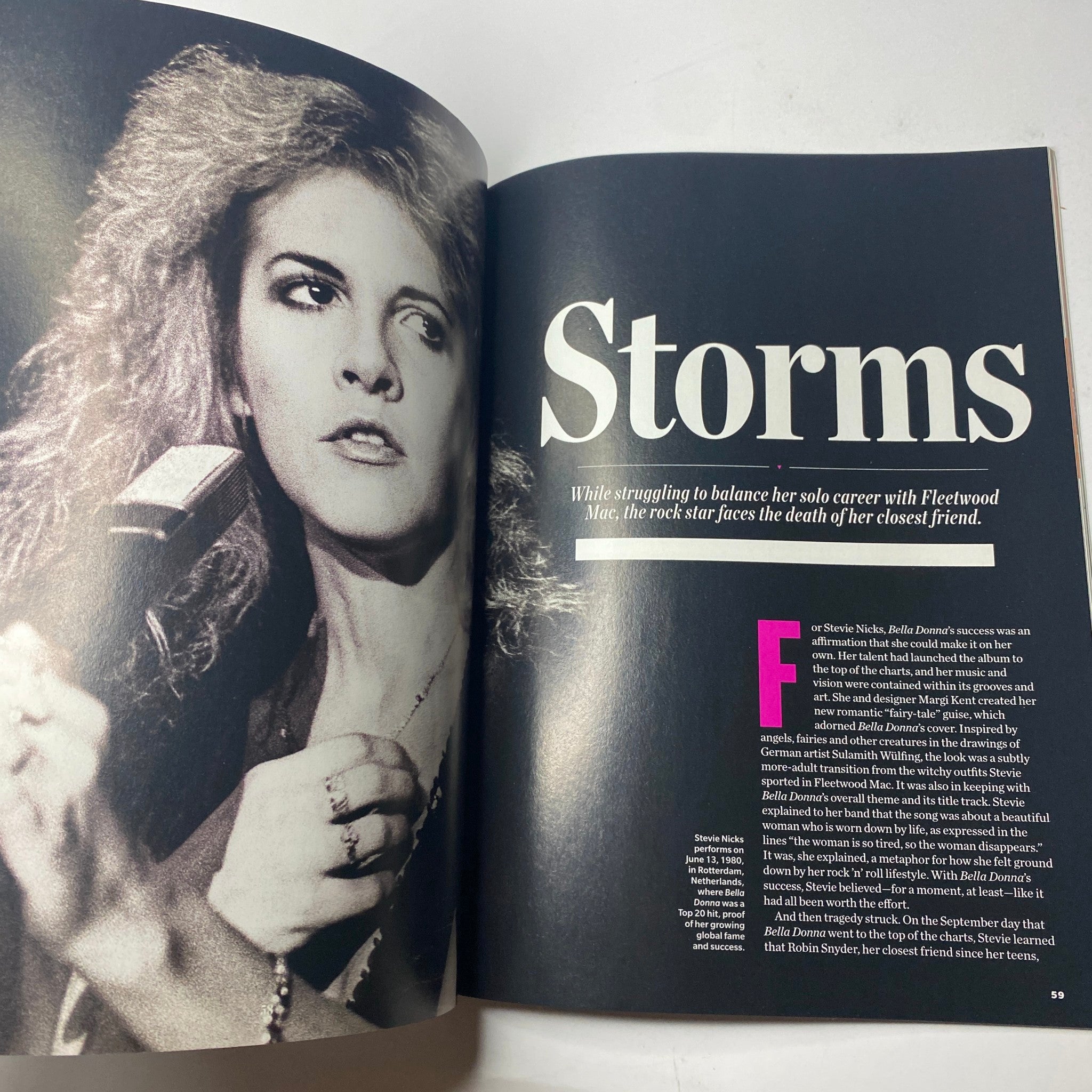 Inside page of the Music Spotlight Collector's Edition 2021 featuring an article titled 'Storms', highlighting Stevie Nicks' challenges in balancing her solo career with Fleetwood Mac.
