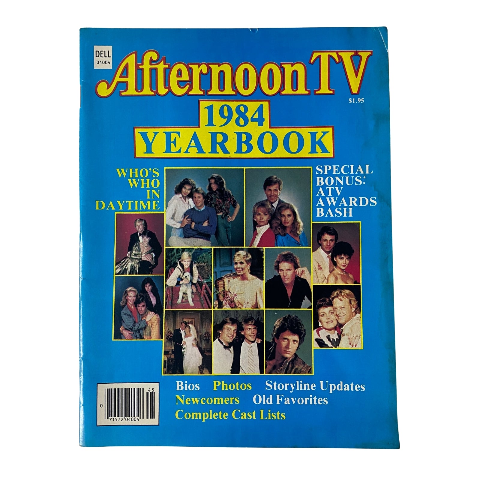 Cover of the 1984 Afternoon TV Yearbook featuring Steve Bond and Leslie Charleson, showcasing iconic daytime TV stars and drama highlights.