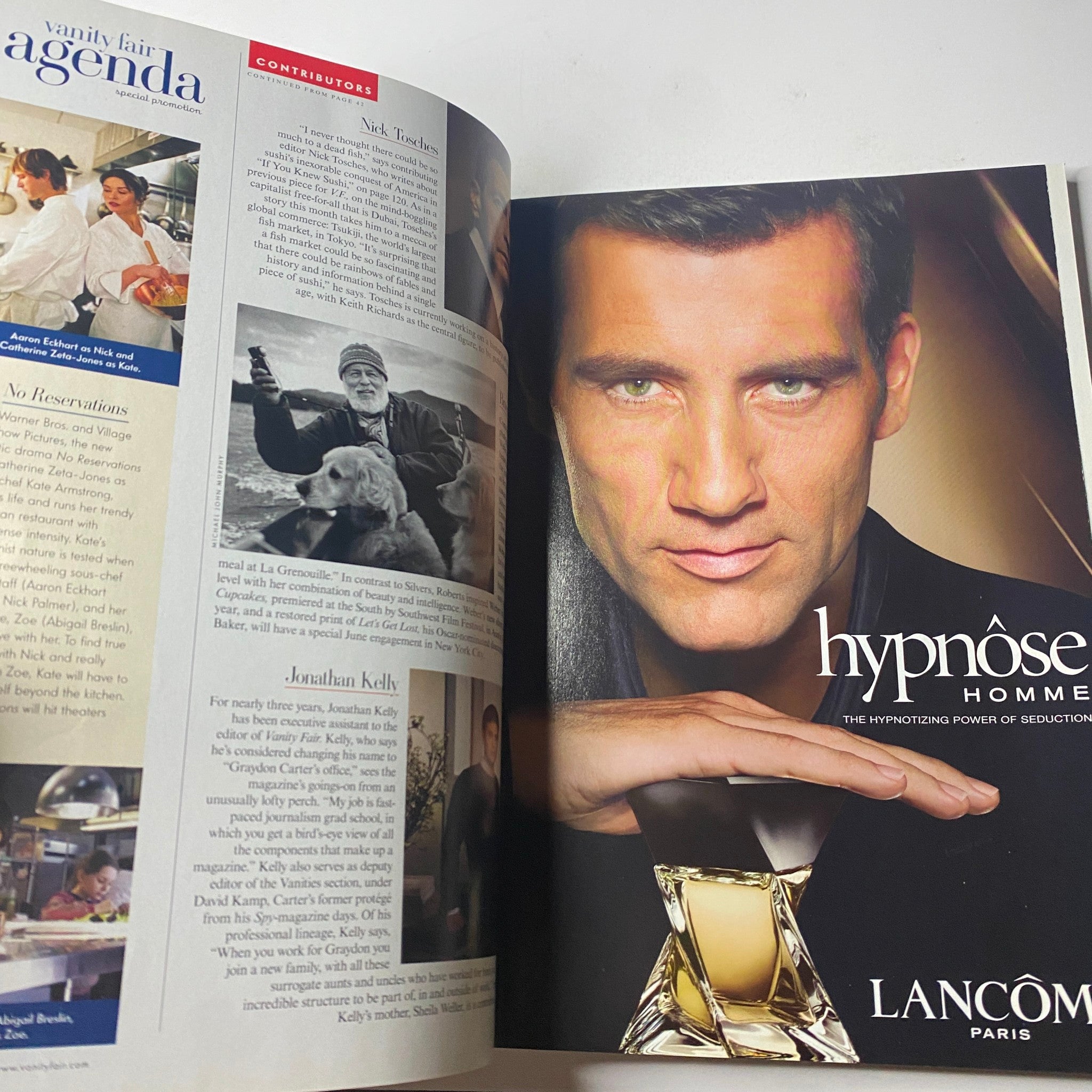 Page from Vanity Fair Magazine June 2007, featuring an advertisement for Lancome Men's fragrance with a striking model. Part of the magazine's contributor section.