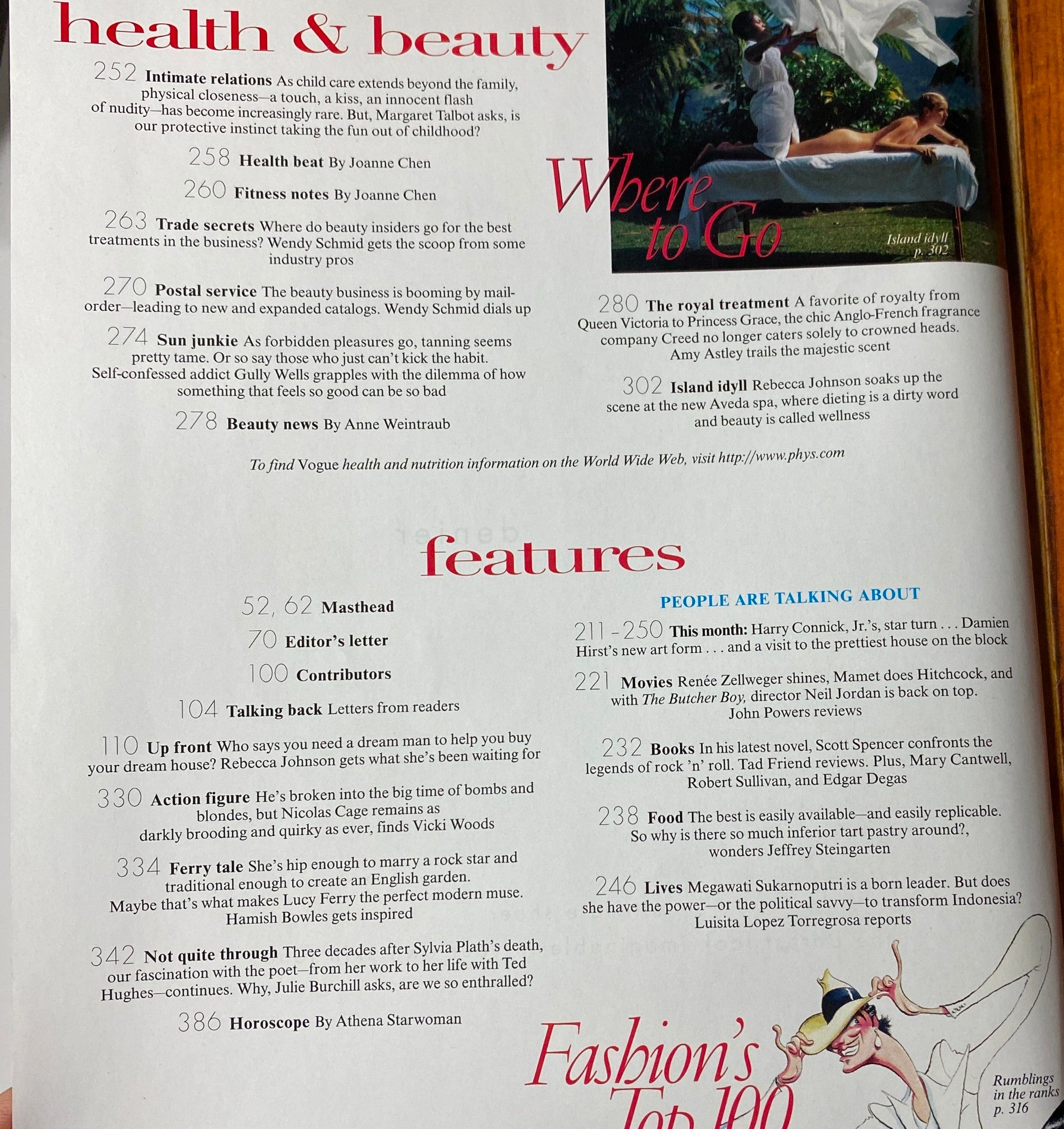 Health and beauty section of Vogue Magazine April 1998, highlighting articles on personal wellness and features like 'People Are Talking About'.