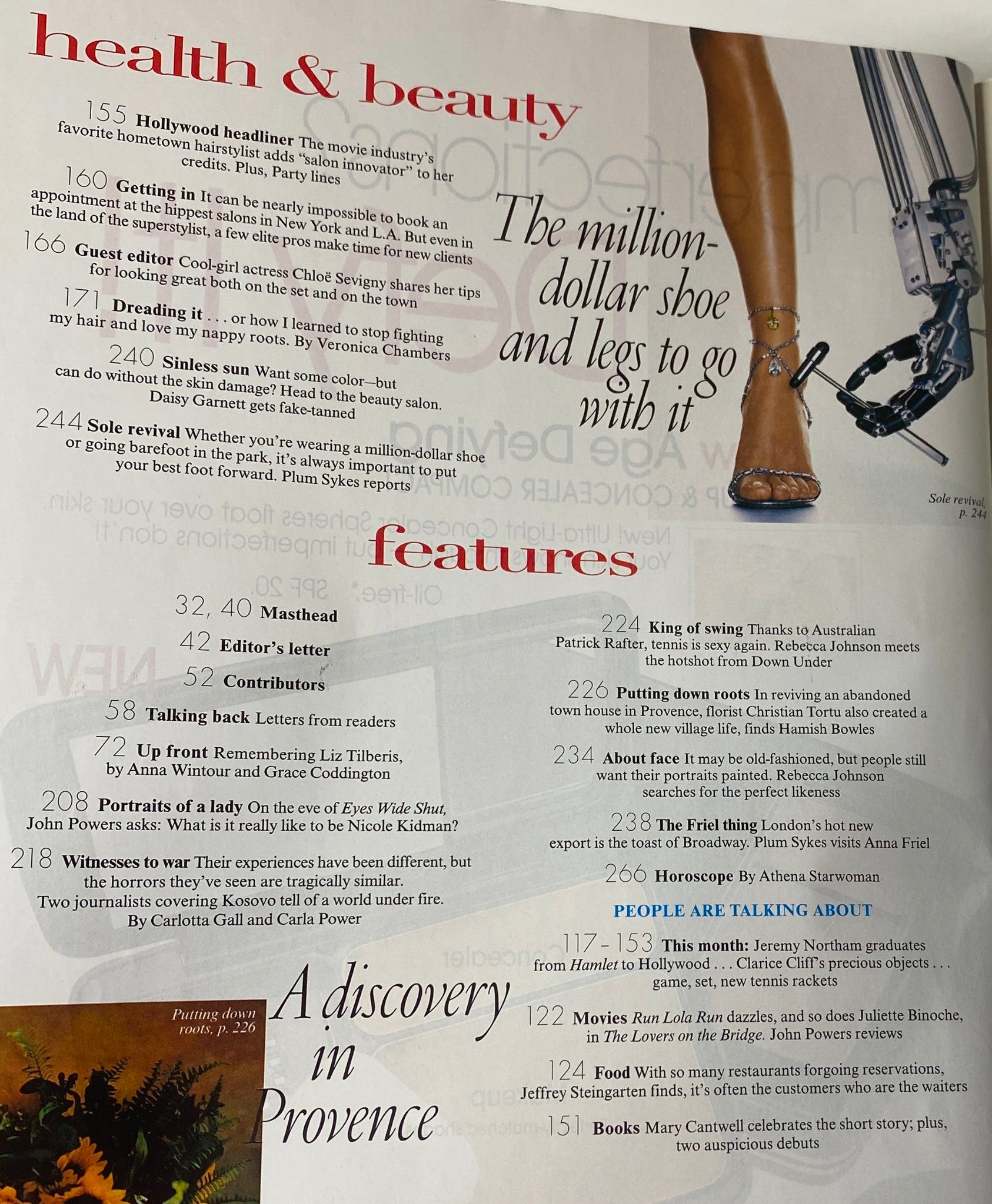 Vogue Magazine June 1999 featuring health and beauty section, highlighting 'Hollywood Headliner' piece and various featured articles for fashion enthusiasts.