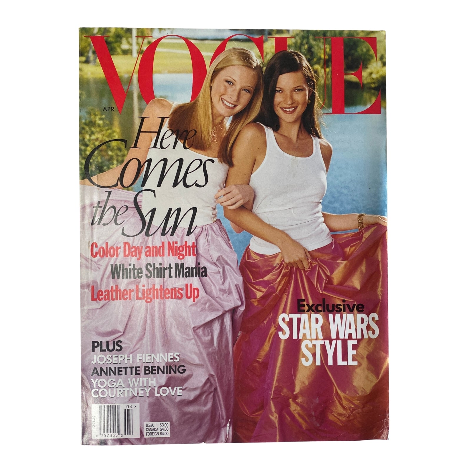 Cover of Vogue Magazine April 1999 featuring models Maggie Rizer and Kate Moss with the headline 'Here Comes the Sun' and highlights on Star Wars style.