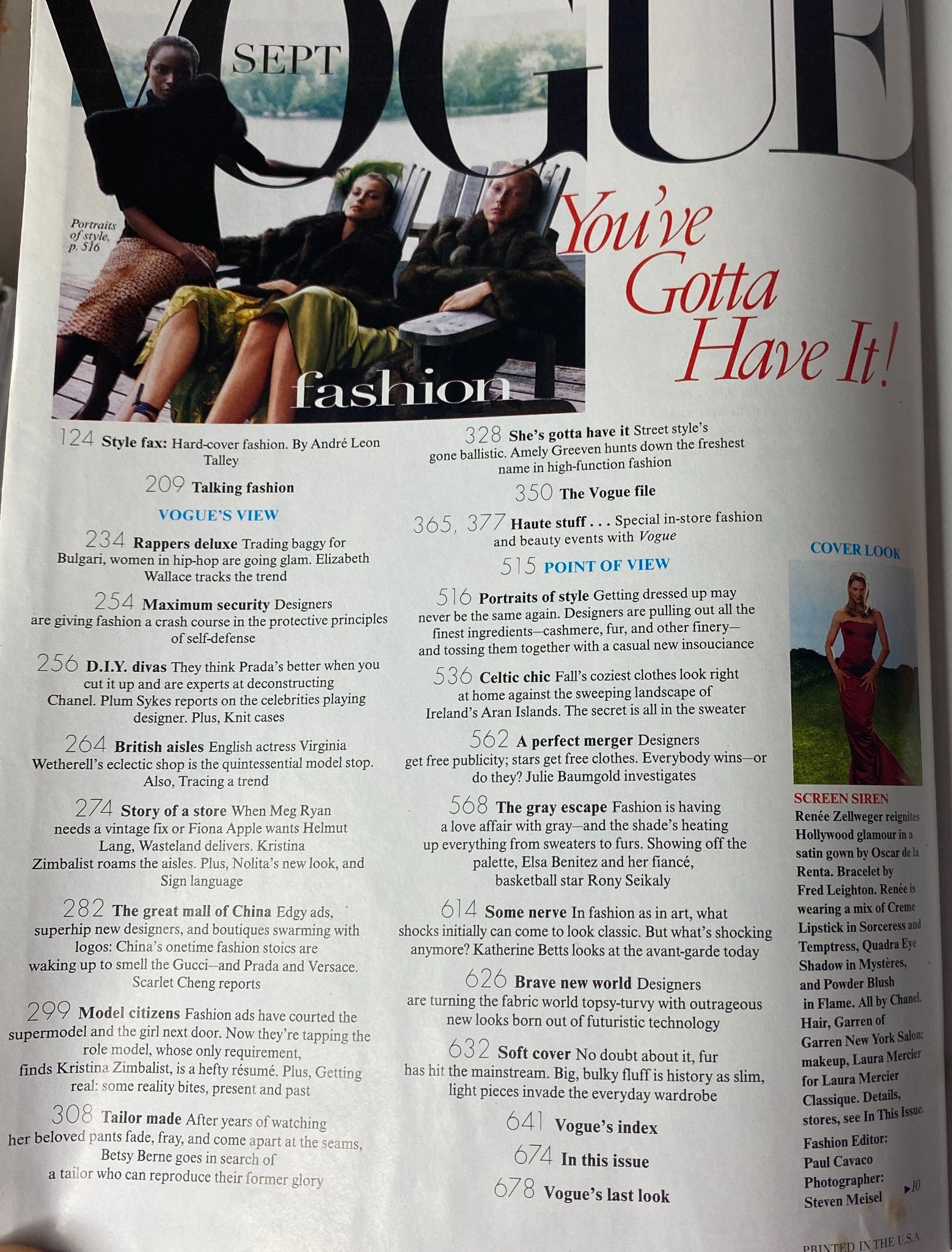 Interior page of Vogue Magazine September 1998 featuring a contents layout with fashion highlights, including 'You've Gotta Have It!' along with various articles and features related to Fall fashion.