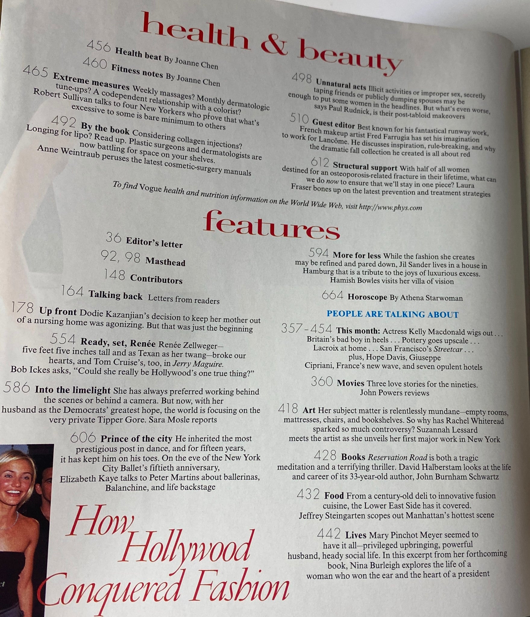 Vogue Magazine September 1998 features health and beauty section including articles on extreme beauty routines and personal reflections.