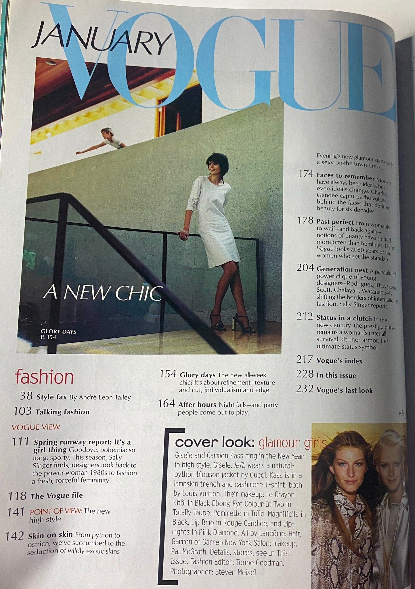 Inside page of Vogue Magazine January 2000 displaying the editorial content including fashion highlights and model features.