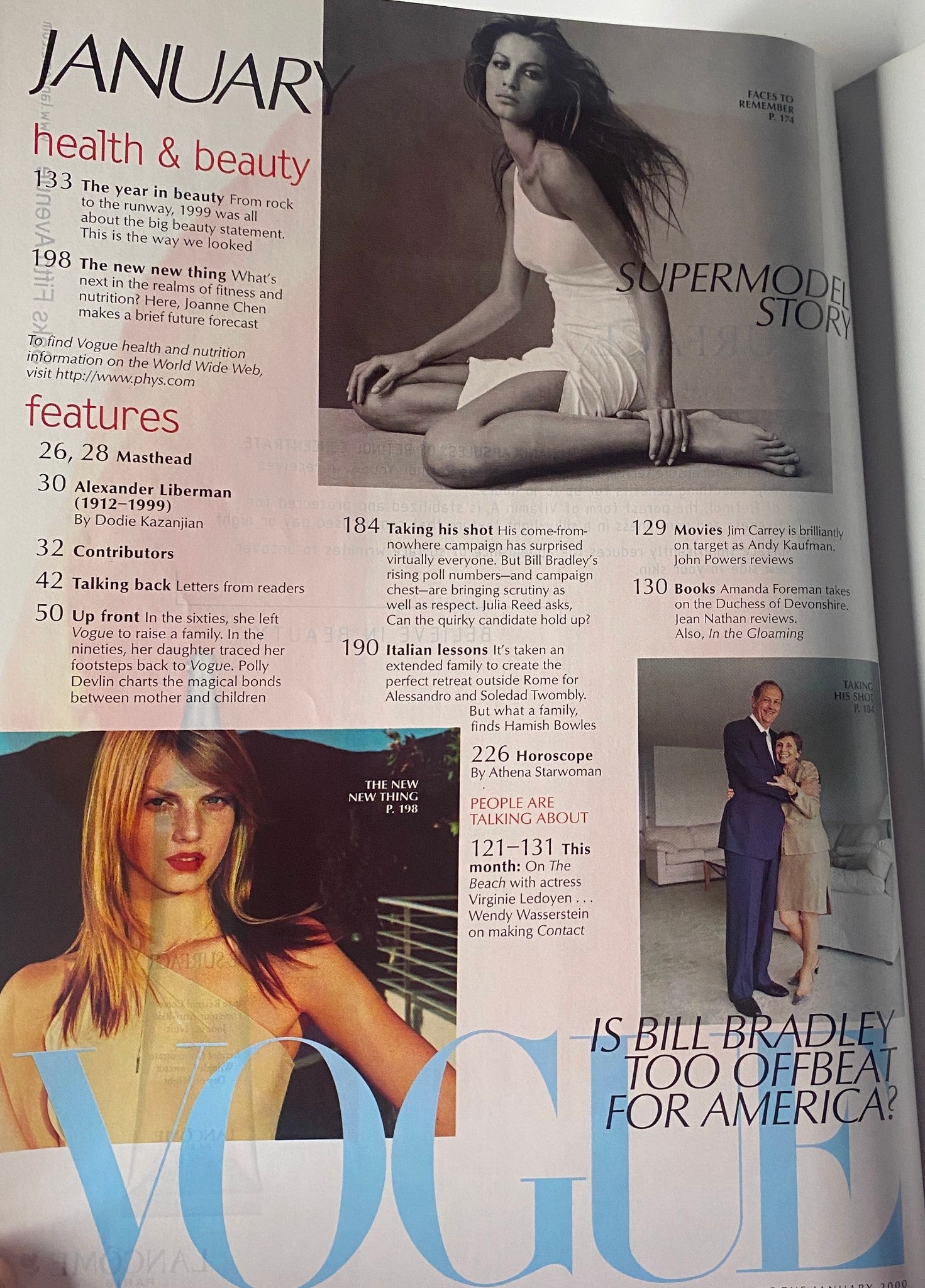 Health and beauty section from Vogue Magazine January 2000, discussing trends and features of the magazine's New Year issue.