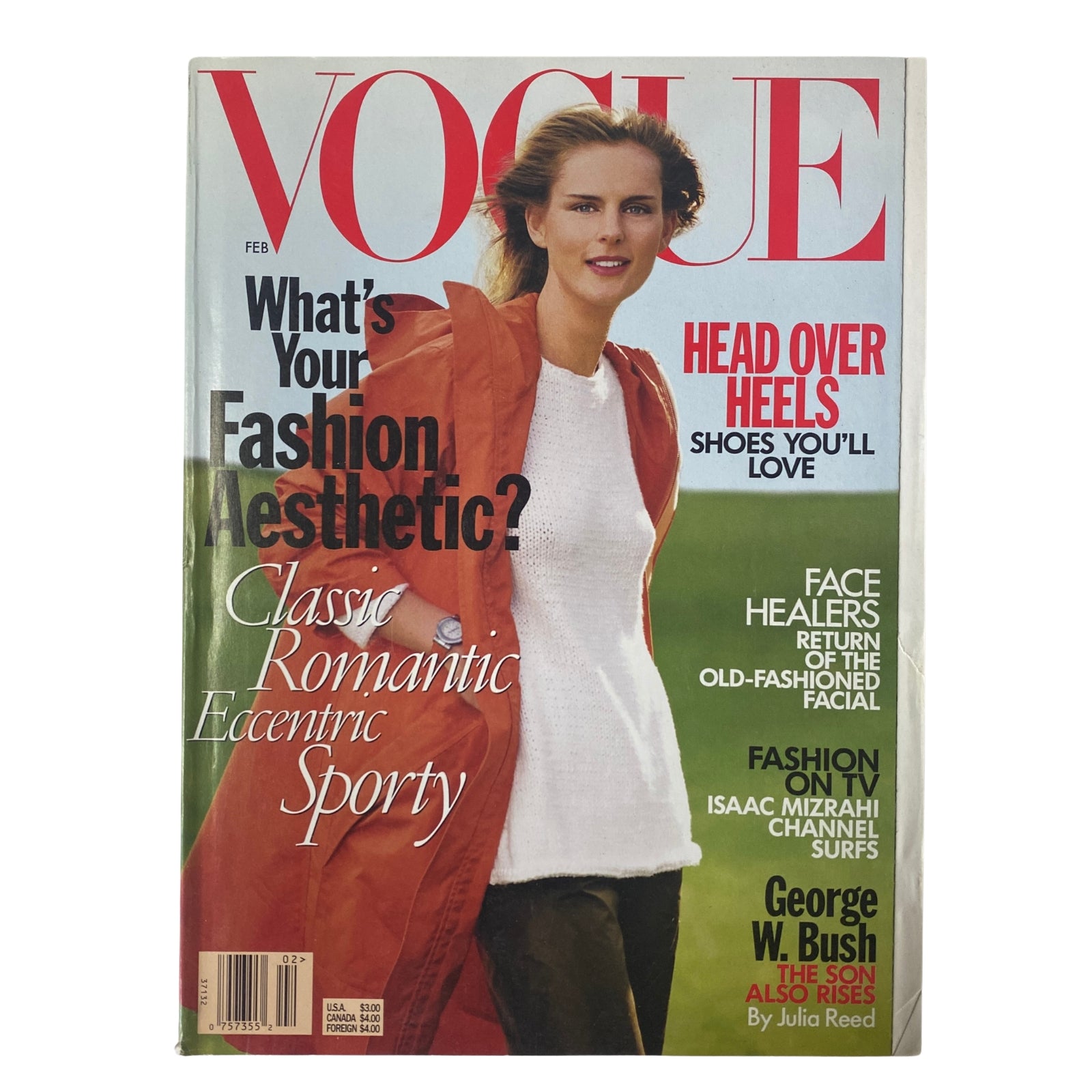 Cover of Vogue Magazine February 1999 featuring Stella Tennant. The title reads 'What's Your Fashion Aesthetic?' and includes fashion themes such as Classic, Romantic, Eccentric, and Sporty.