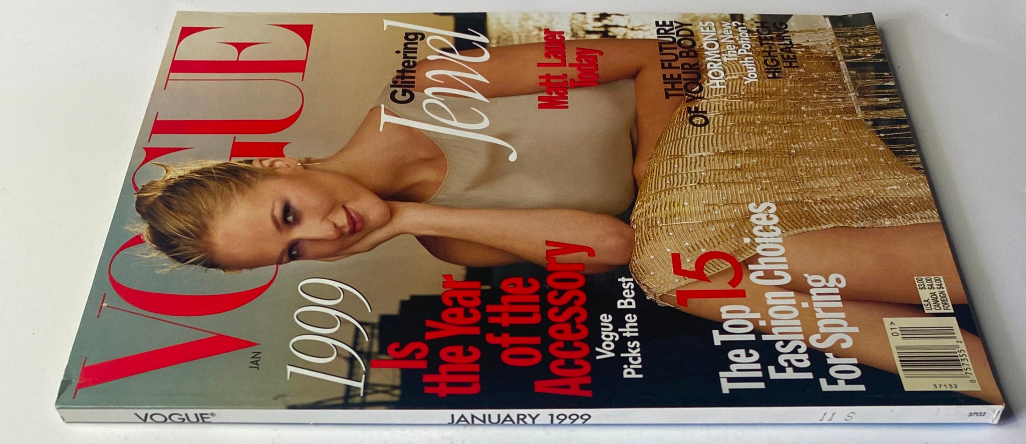 Vogue Magazine January 1999 featuring singer Jewel on the cover in a stylish pose, highlighting fashion trends of the era.