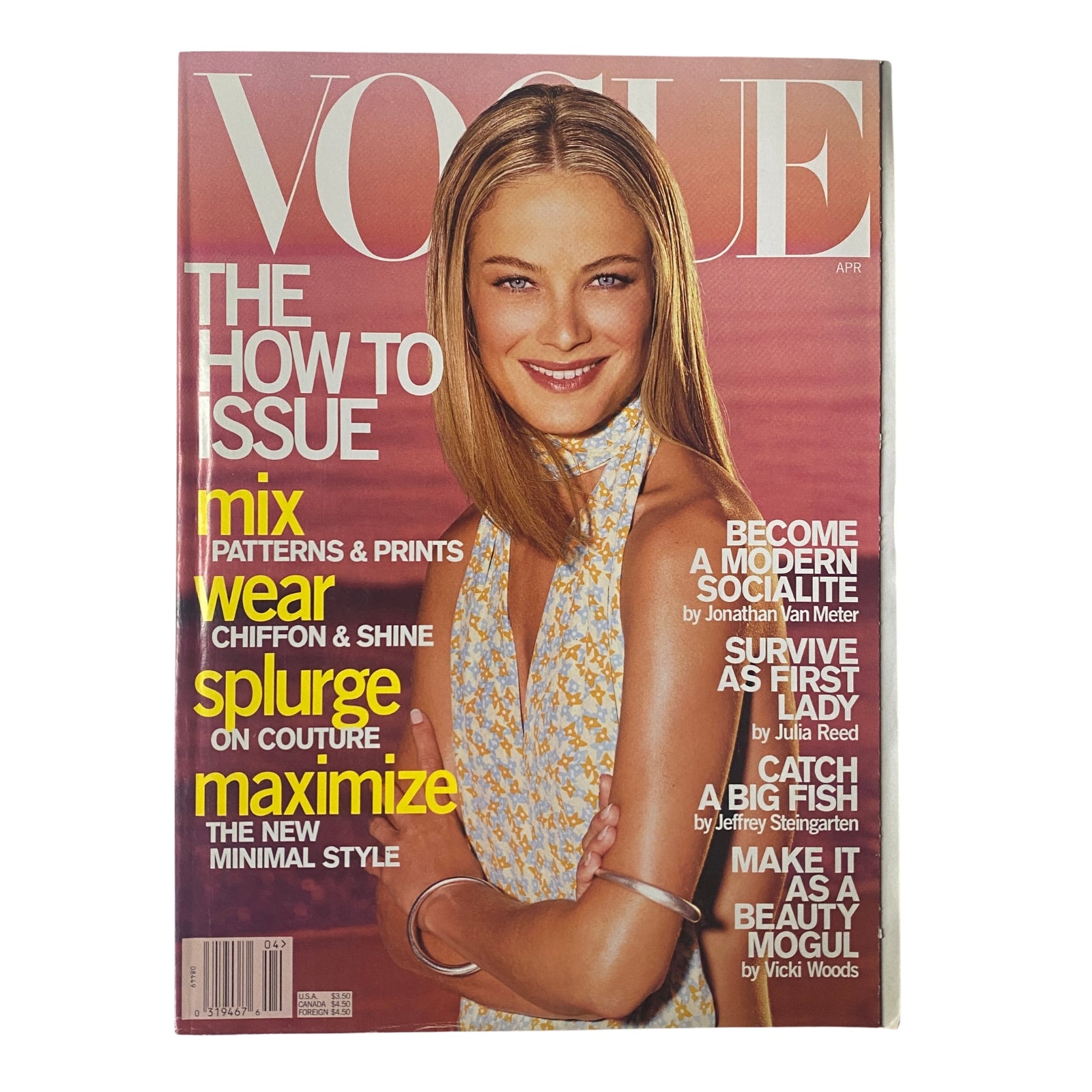 Cover of Vogue Magazine, April 2000 featuring Carolyn Murphy, showcasing the theme 'The How To Issue' with fashion tips on patterns, chiffon, and maximizing style.