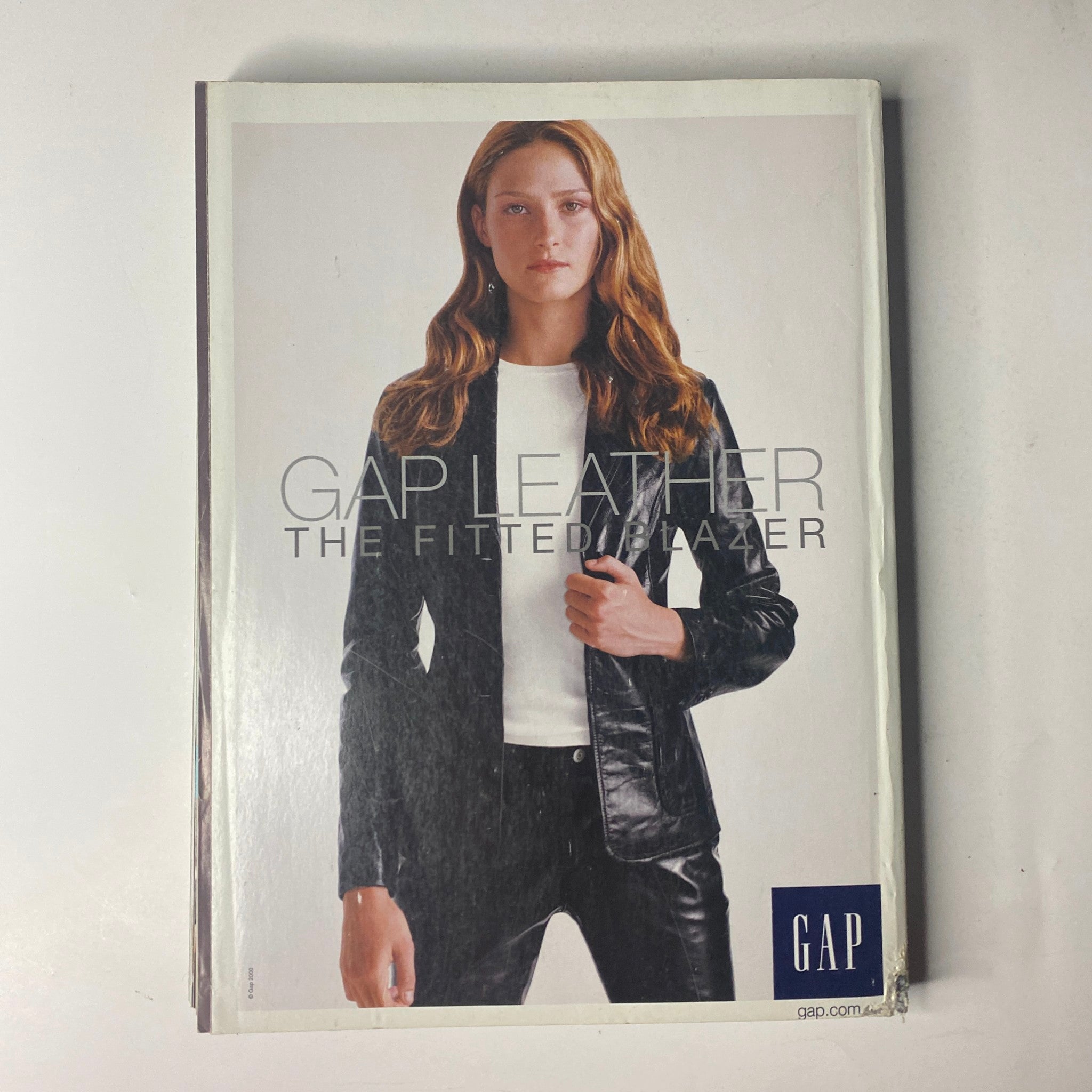 Vogue Magazine November 2000 Gap advertisement for leather fitted blazers, reflecting the popular styles and fashion statements of the early 2000s.