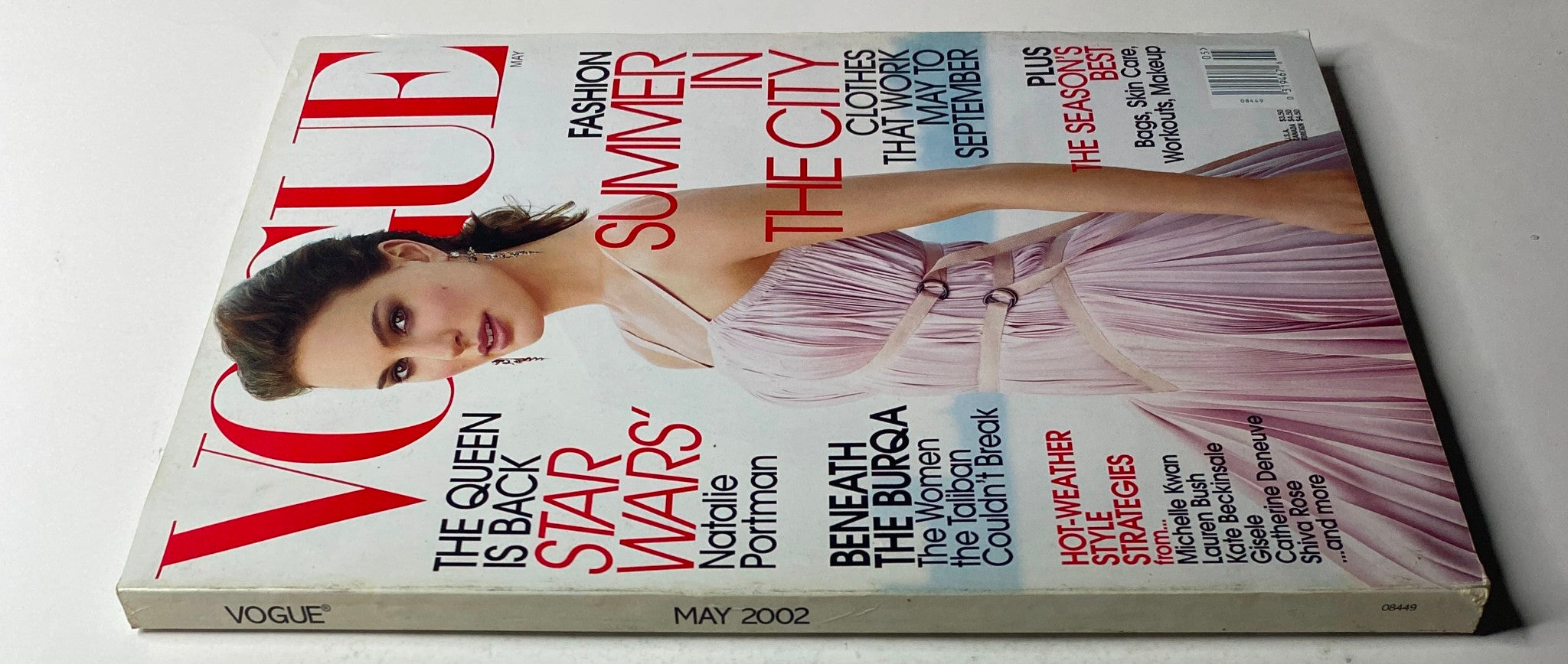 Vogue Magazine May 2002 featuring Natalie Portman on the cover in a pink dress, highlighting themes of fashion, Star Wars, and summer.