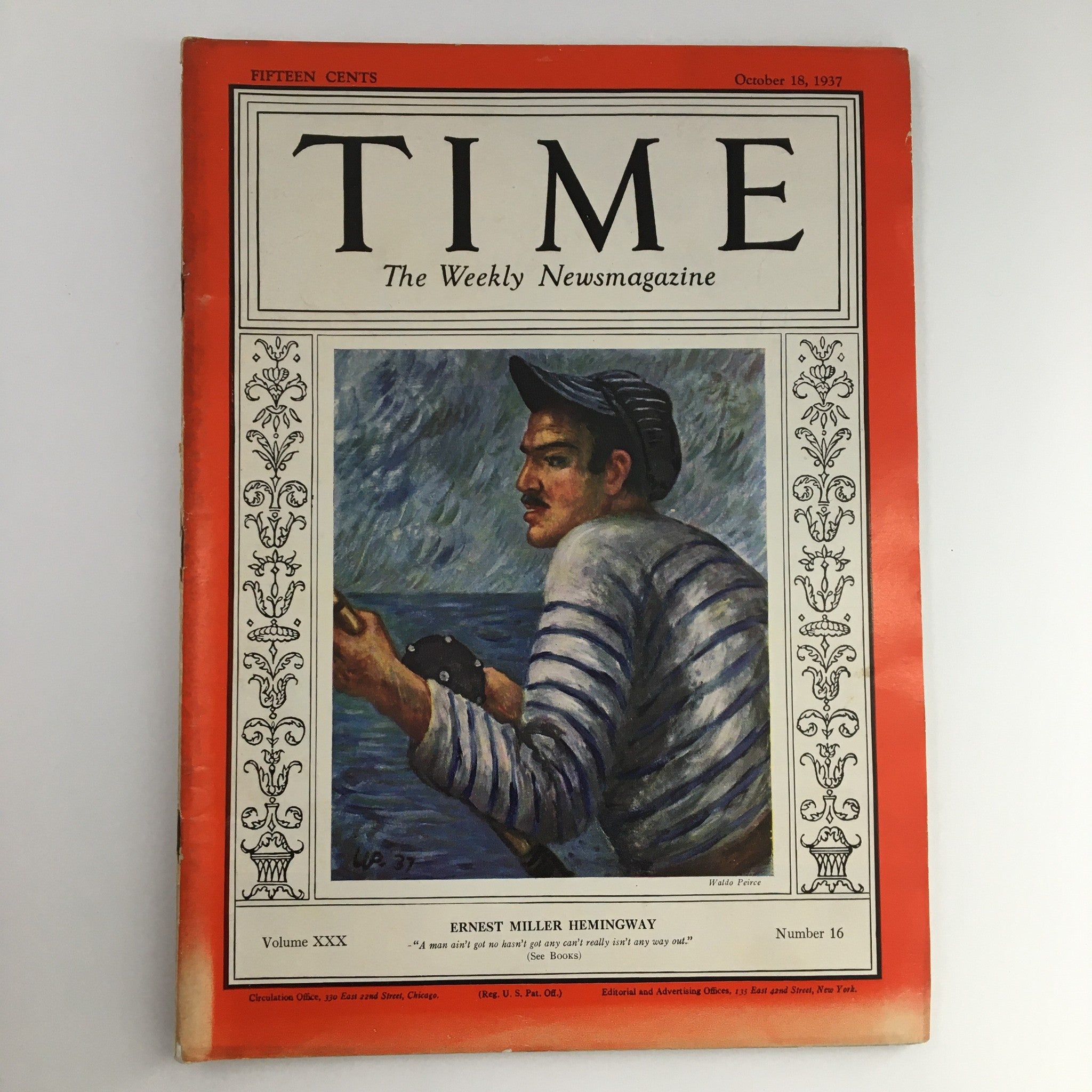 VTG Time Magazine October 18 1937 Vol XXX No. 16 Ernest Miller Hemingway