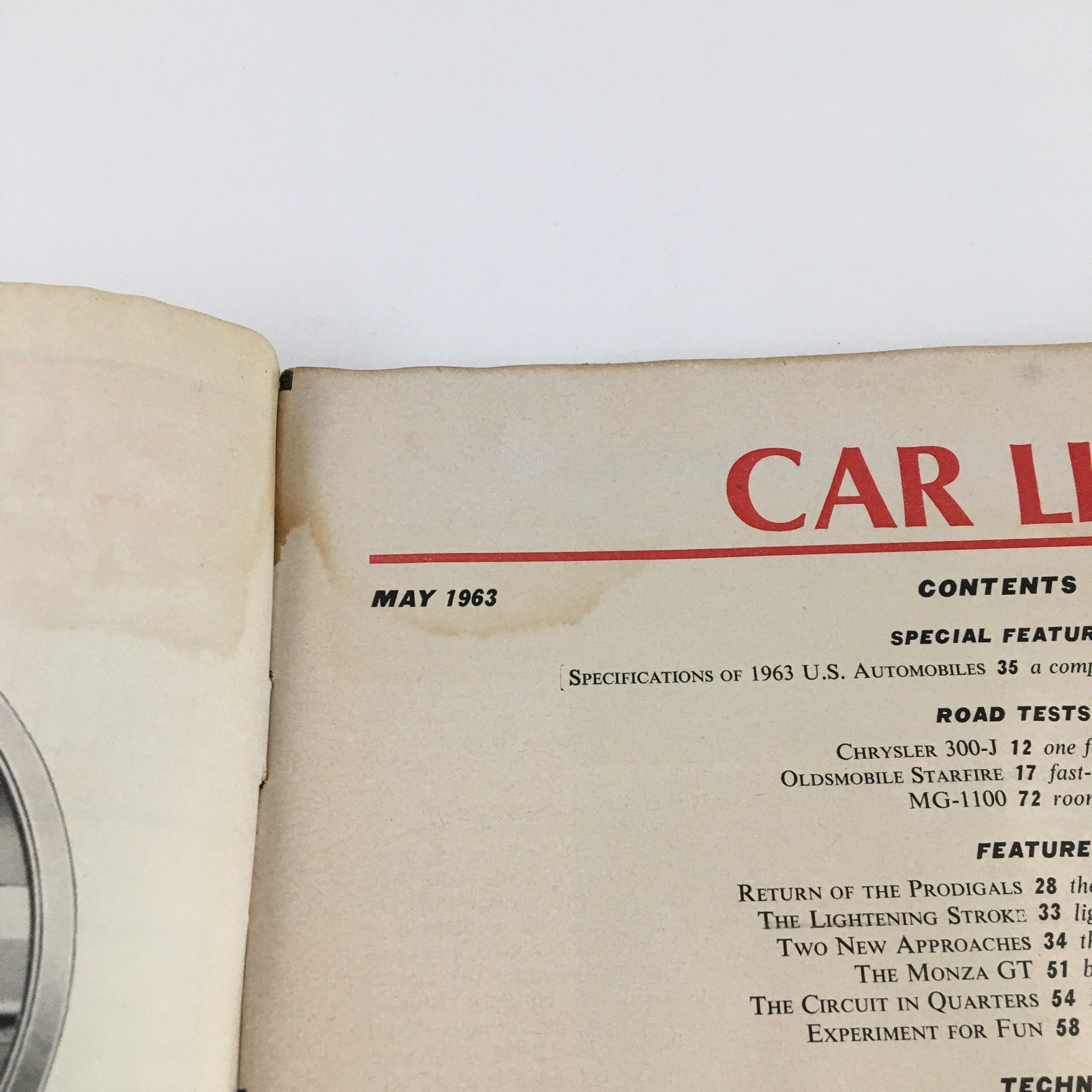 Car Life Magazine May 1963 Monza GT & Olds Starfire Chrysler 300-J No Label