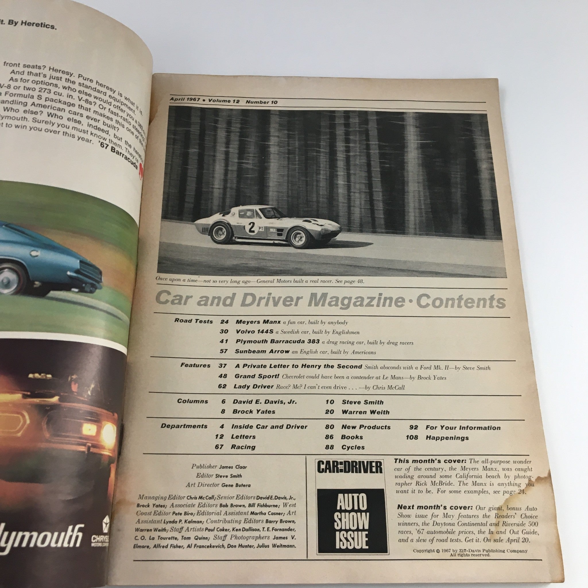 Car and Driver Magazine April 1967 Chevy's Mystery Car Corvette Sport No Label