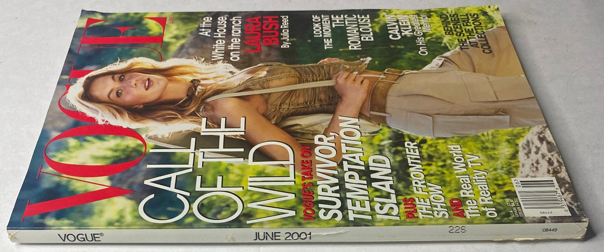 Cover of Vogue Magazine June 2001 featuring Gisele Bündchen, showcasing a fashion theme with elements of nature and adventure.
