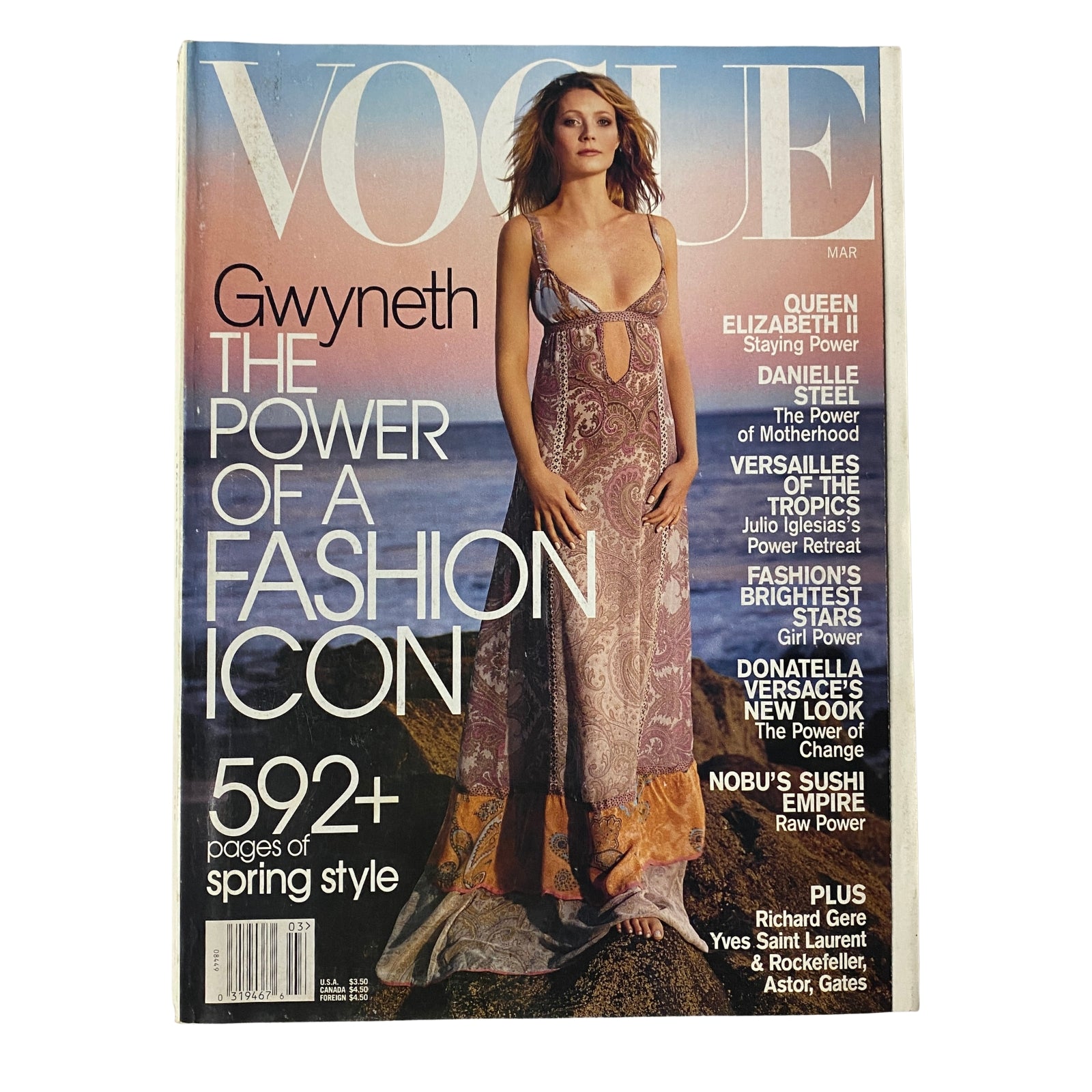 Cover of Vogue Magazine March 2002 featuring Gwyneth Paltrow, showcasing her as a fashion icon with the title 'The Power of a Fashion Icon' and highlighting spring style.