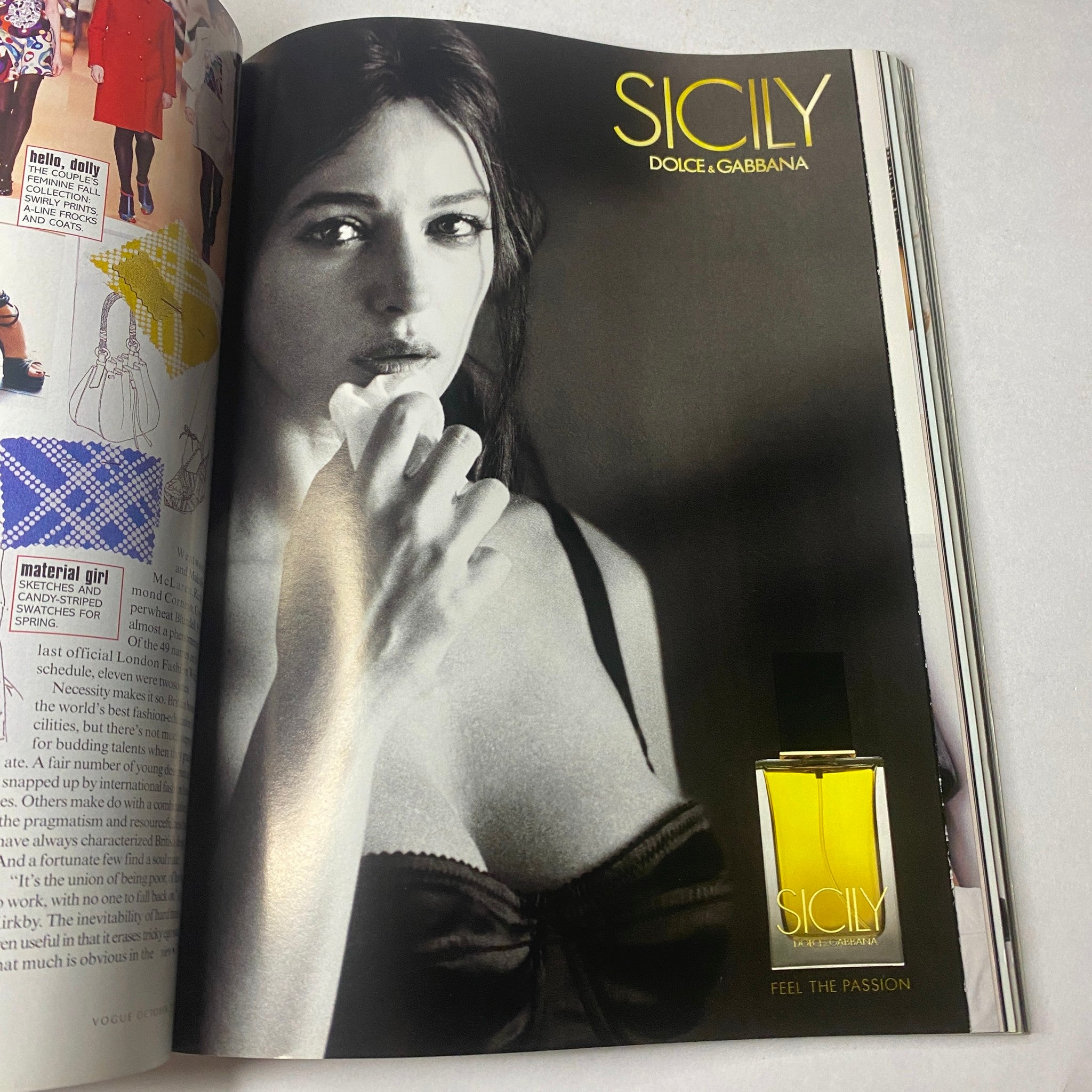 Vogue Magazine October 2003 Gwyneth Paltrow Cover No Label advertisement for Dolce & Gabbana's Sicily fragrance, featuring a model with sultry expressions and the perfume prominently displayed.