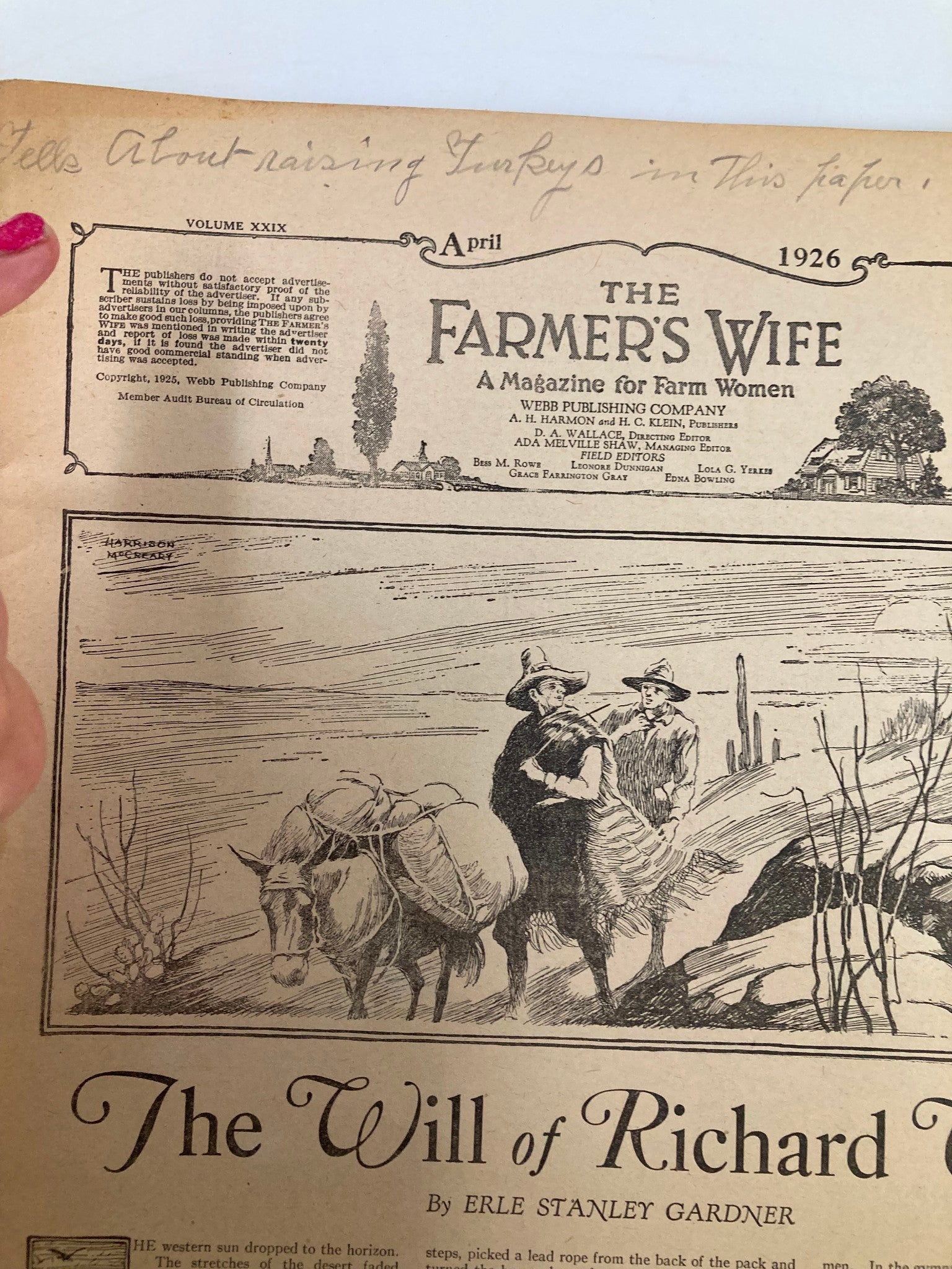 VTG The Farmer's Wife Magazine April 1926 The Will of Richard Ware No Label