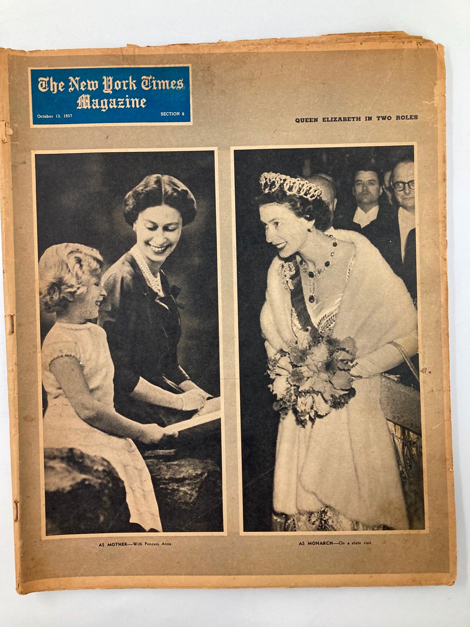 VTG The New York Times Magazine October 13 1957 Queen Elizabeth No Label