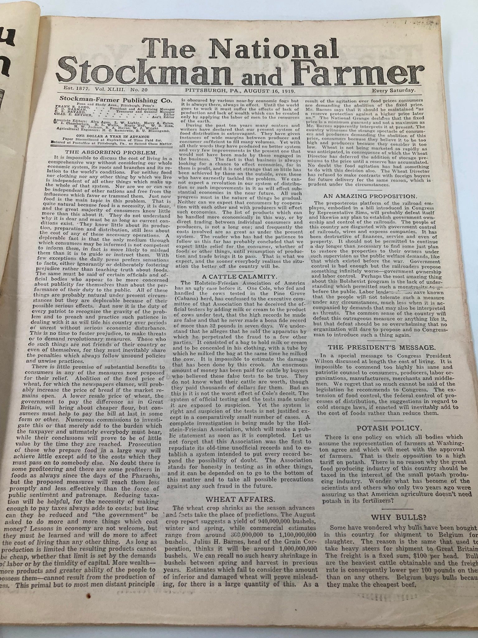 VTG The National Stockman and Farmer August 16 1919 That Have to Fight For Life