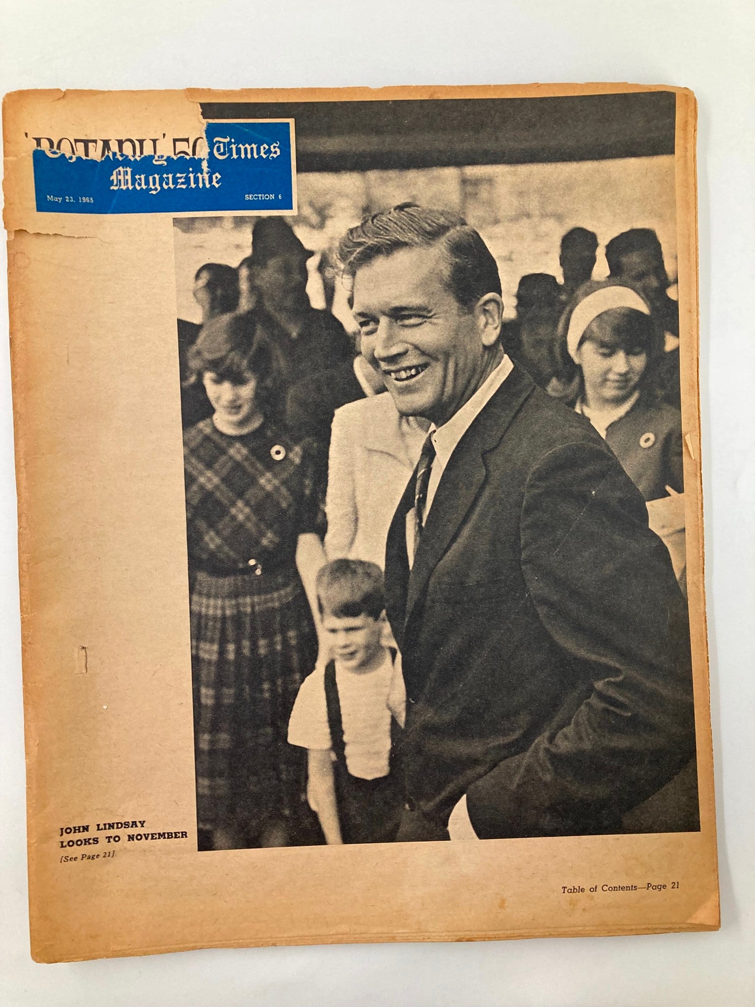 VTG The New York Times Magazine May 23 1965 John Lindsay No Label