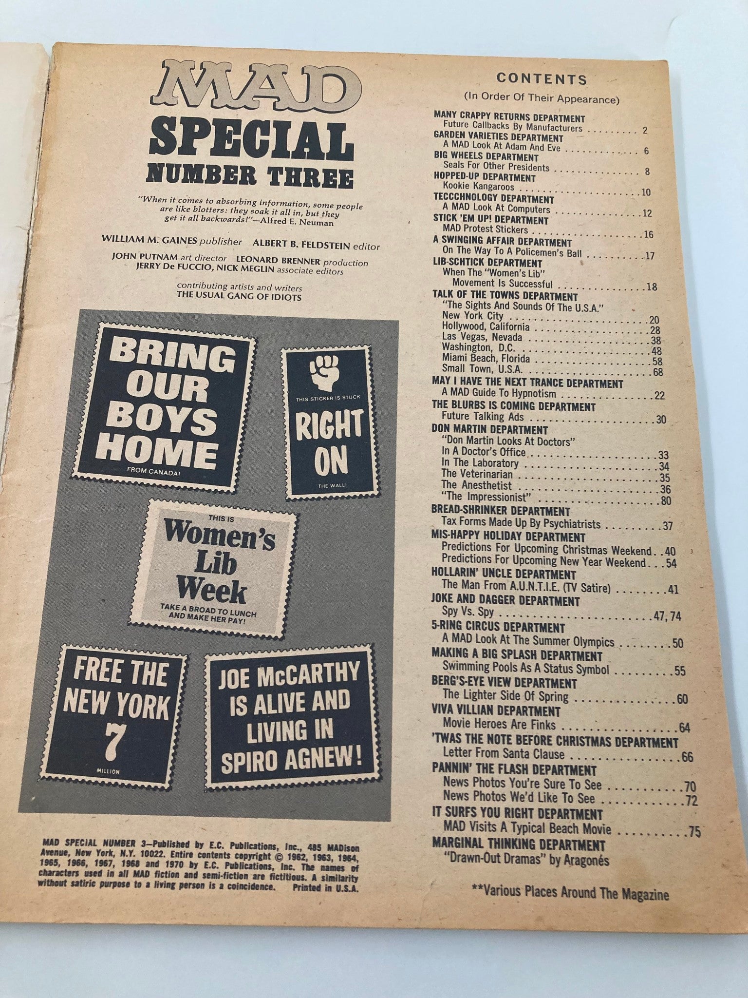 Mad Special Magazine 1970 No. 3 Spiro Agnew Protest Stickers GD 2.0 No Label