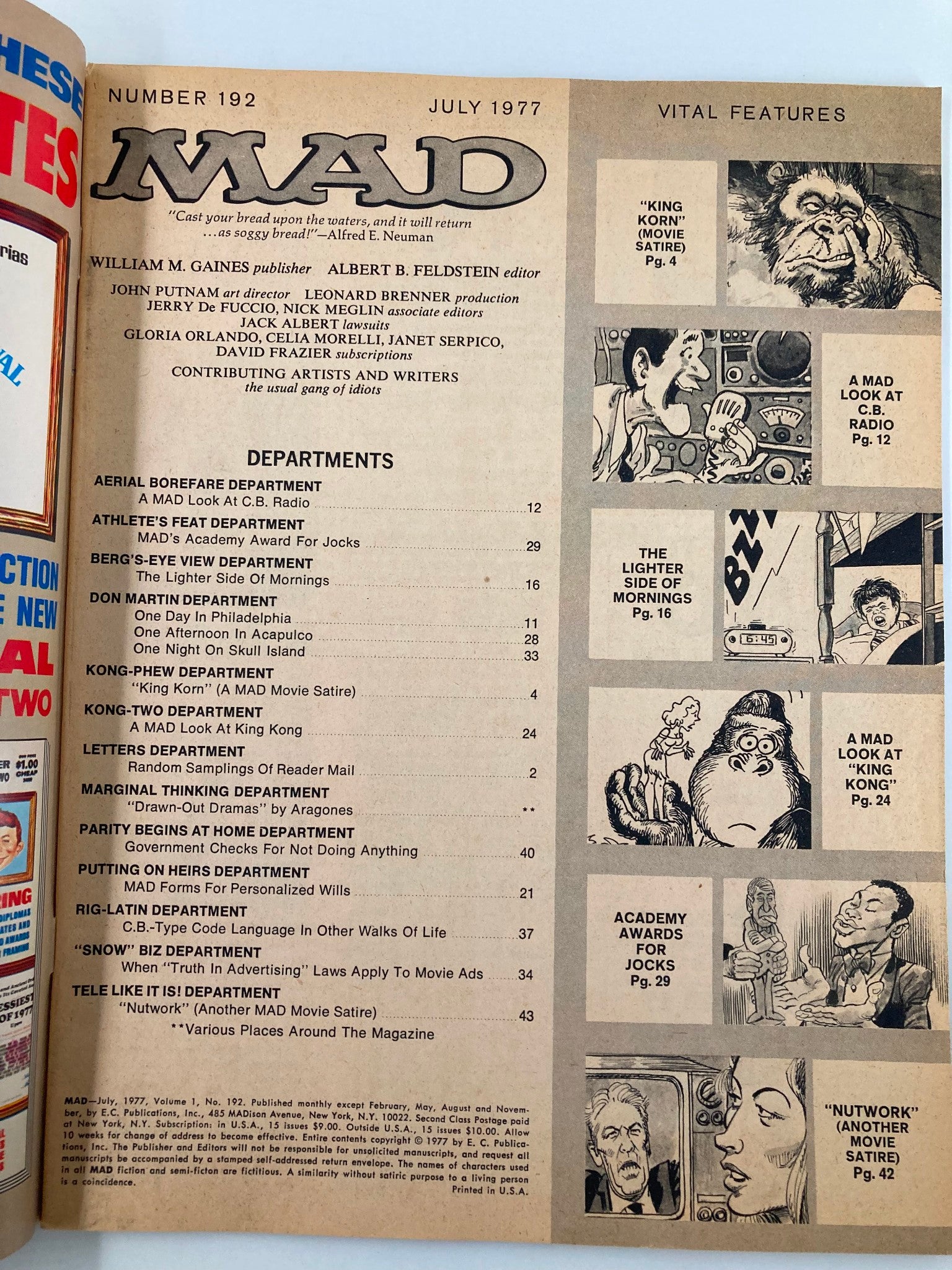 Mad Magazine July 1977 No. 192 We Topple 'King Kong' Fine FN 6.0 No Label