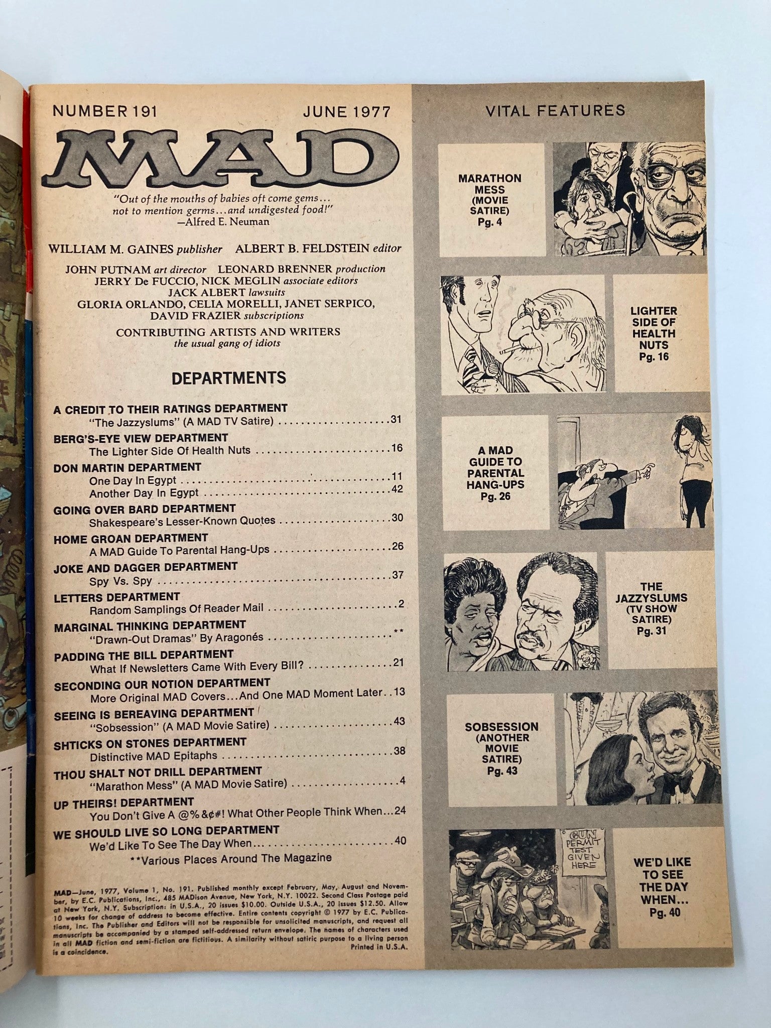 Mad Magazine June 1977 No. 191 Marathon Man Fine FN 6.0 No Label