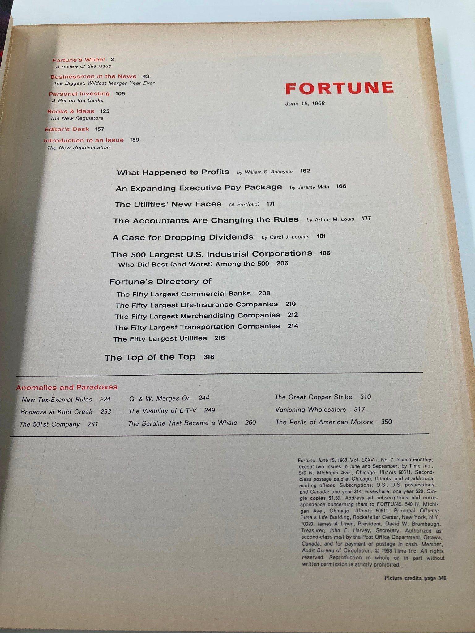 VTG Fortune Magazine June 15 1968 The Largest U.S. Corporations No Label