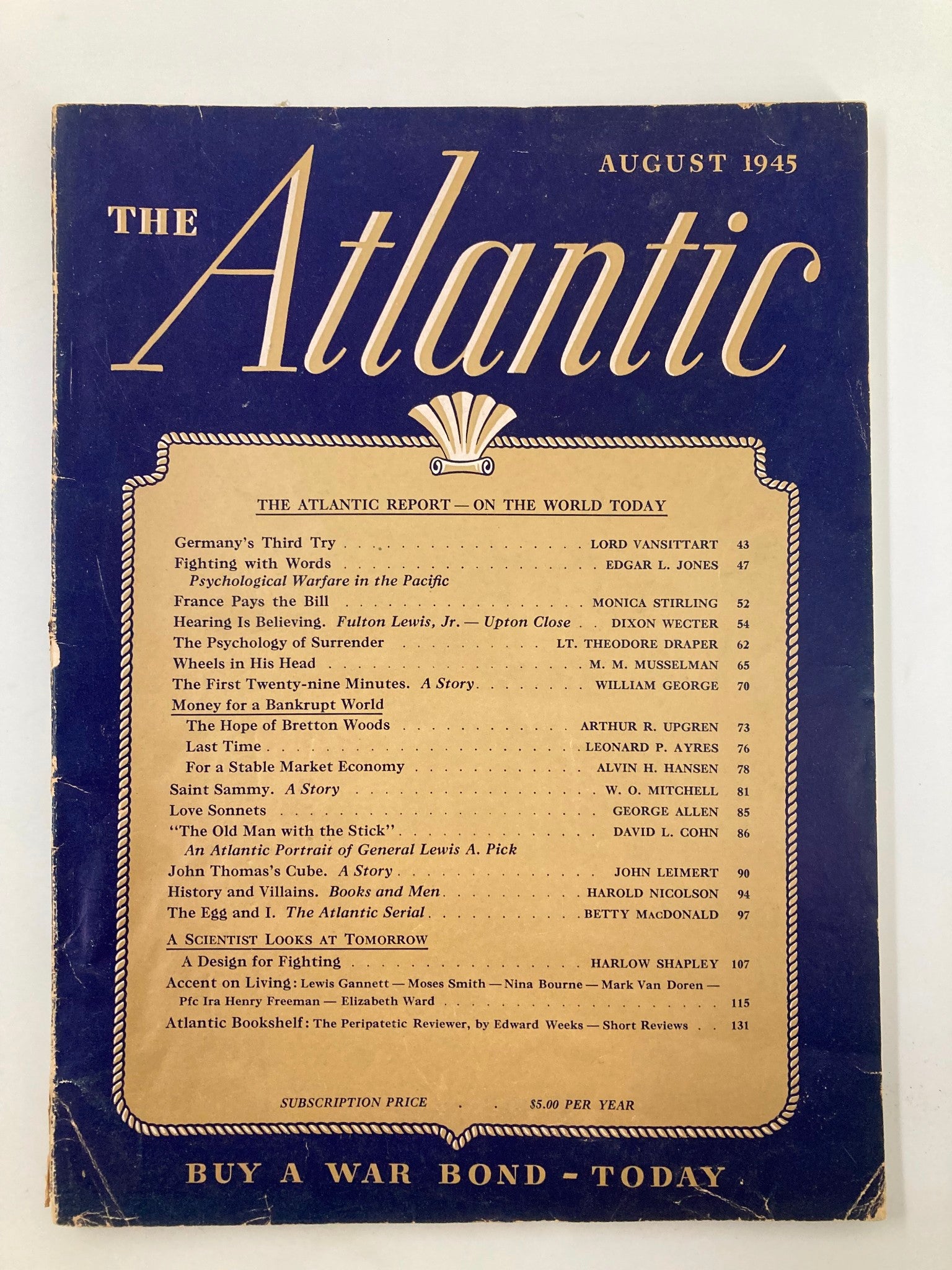 VTG The Atlantic Magazine August 1945 Report on the World Today No Label