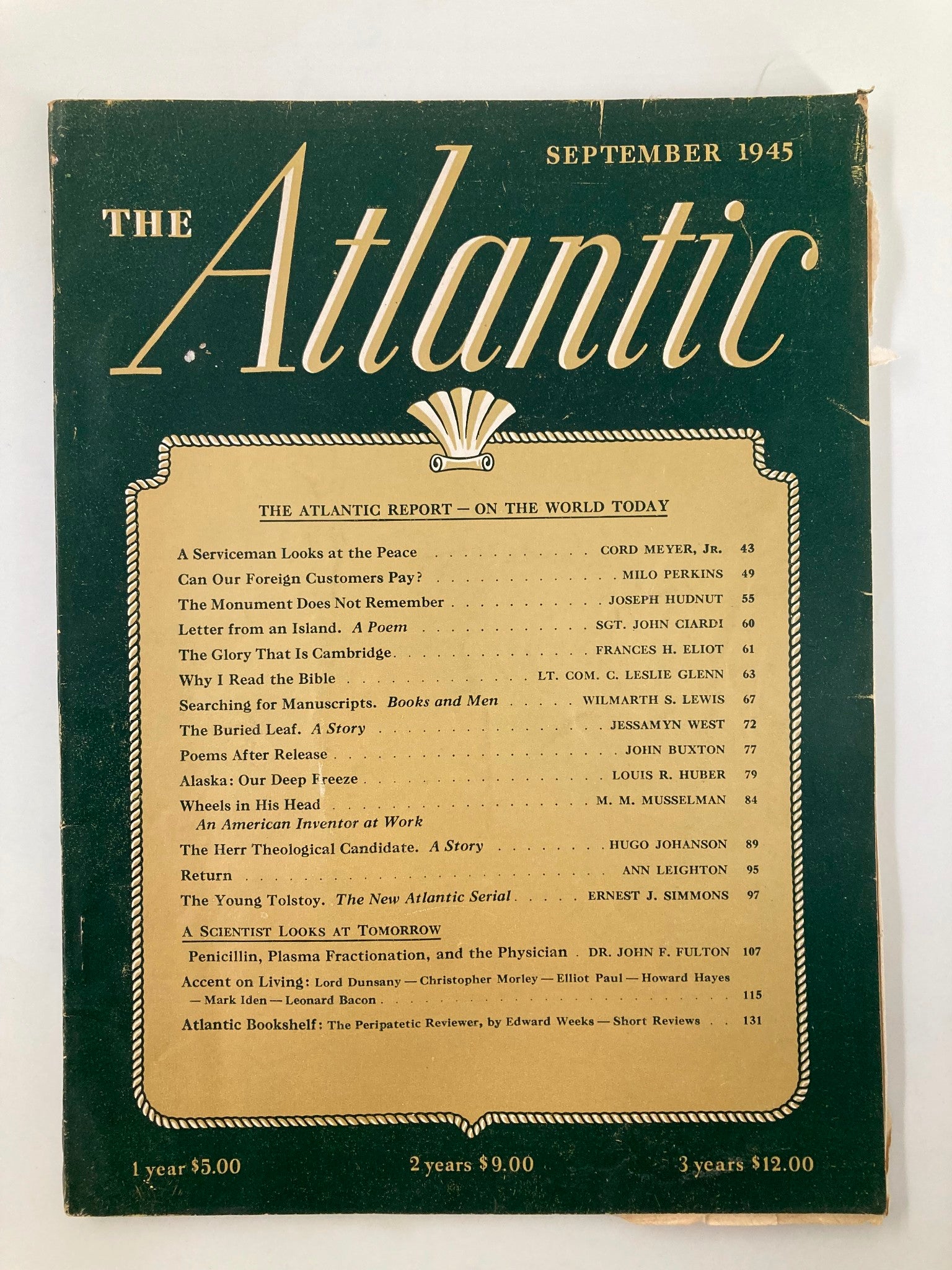 VTG The Atlantic Magazine September 1945 The Glory That Is Cambridge No Label