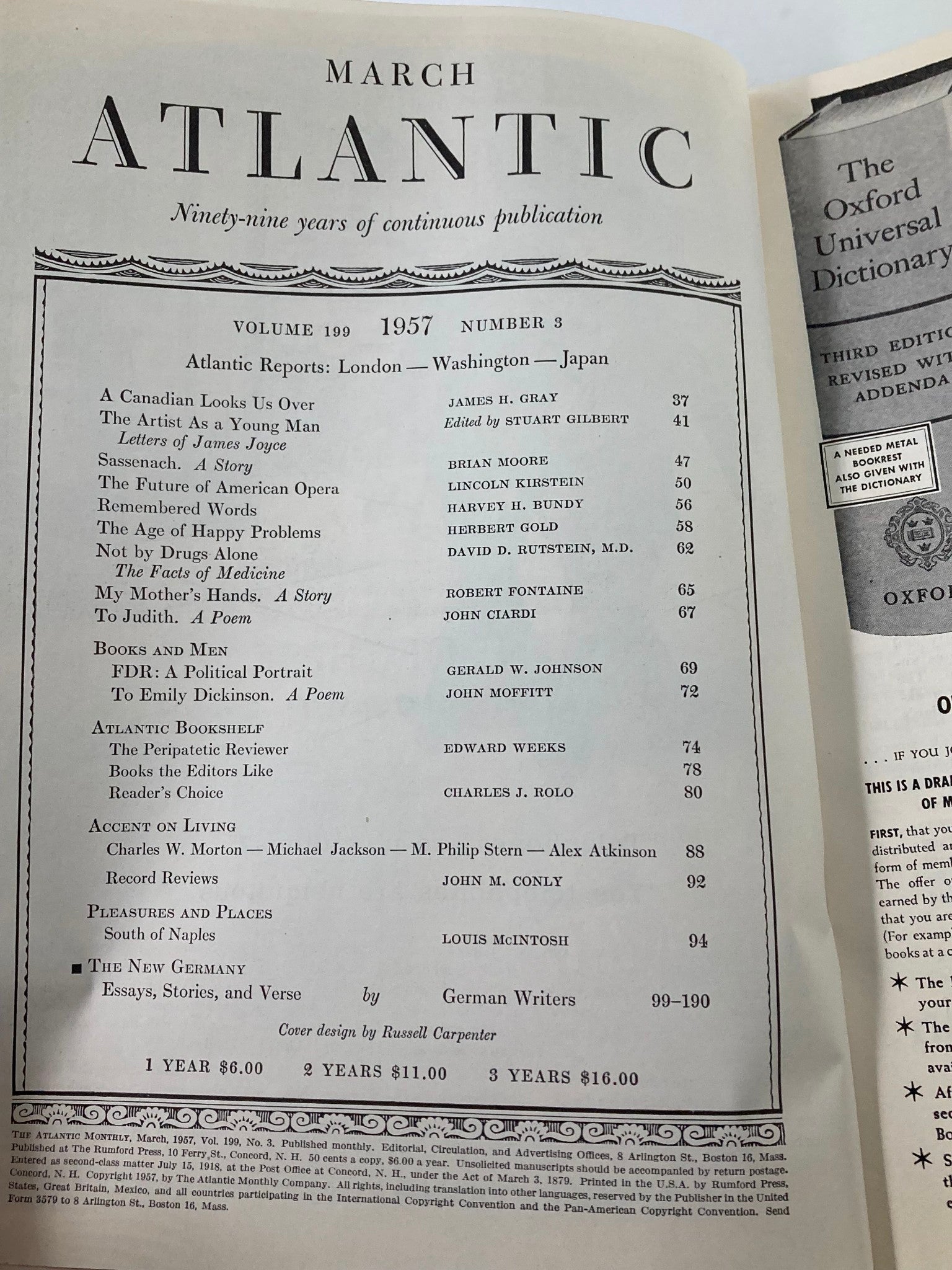 VTG The Atlantic Magazine March 1957 Federal Republic of Germany No Label