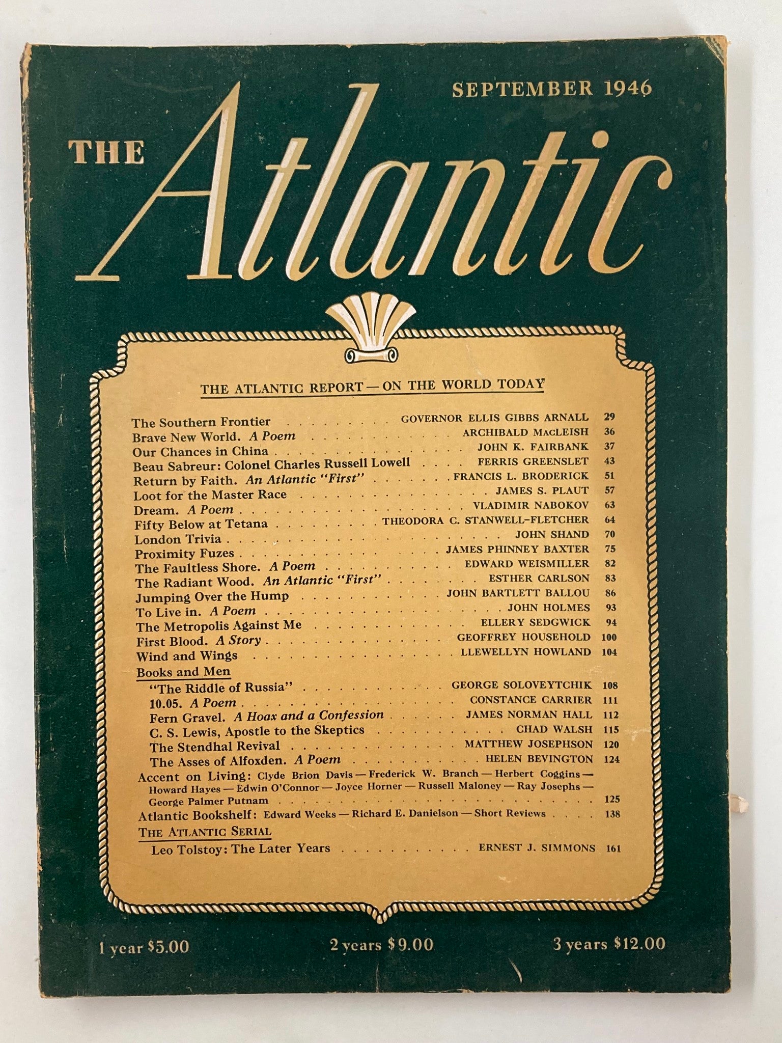 VTG The Atlantic Magazine September 1946 The Southern Frontier No Label