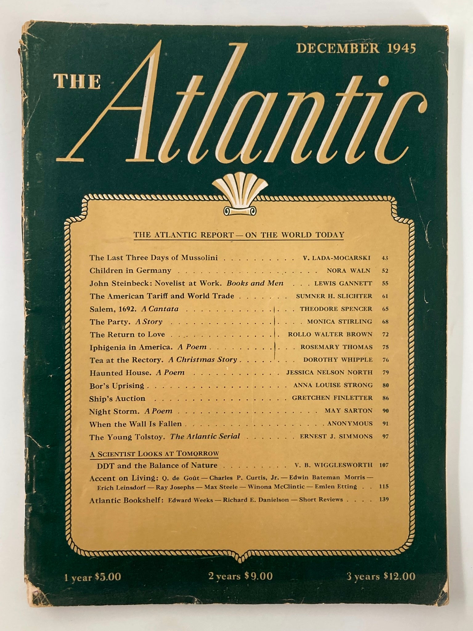 VTG The Atlantic Magazine December 1945 The Last 3 Days of Mussolini No Label